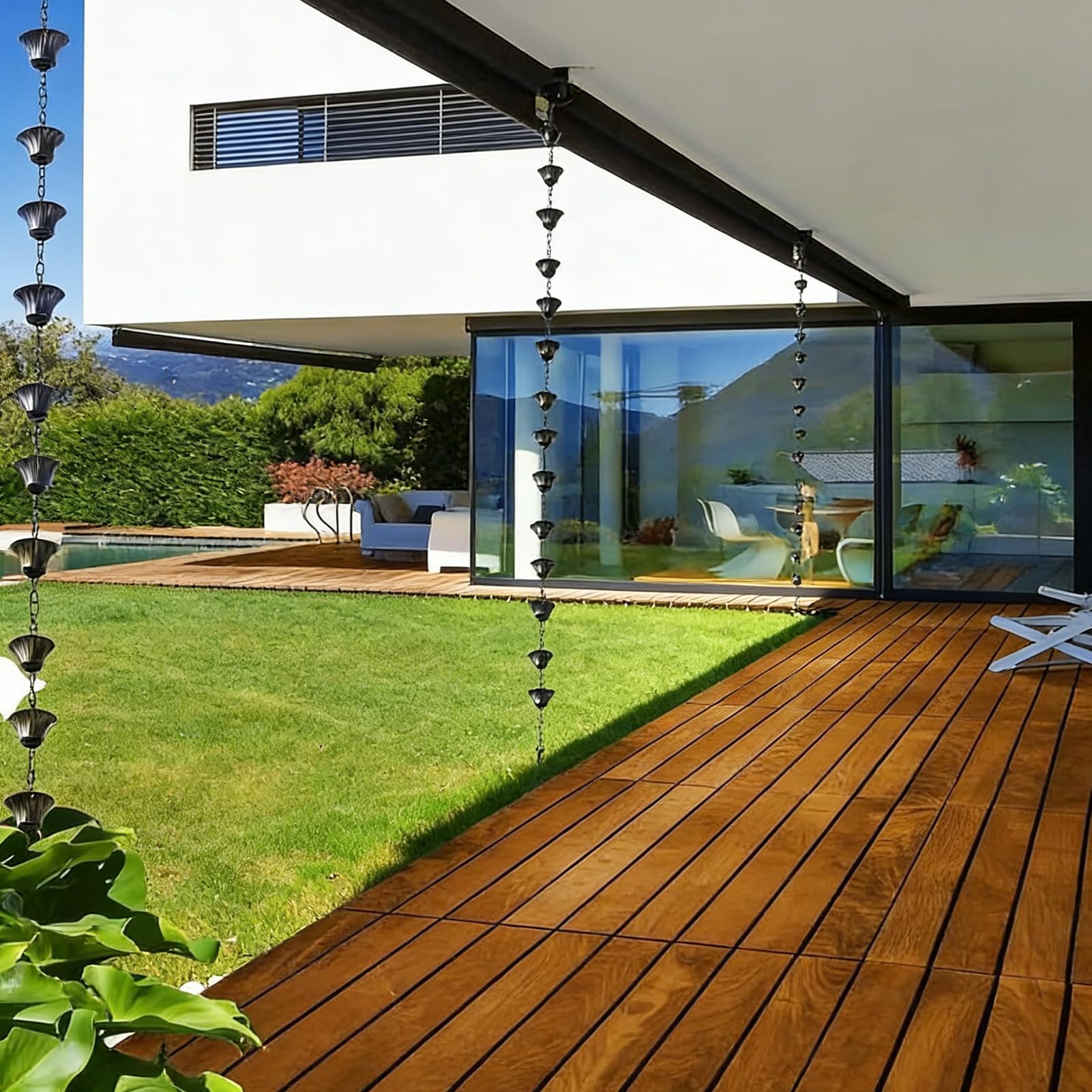 Générique Chaînes de Pluie pour Extérieur,3,8 m Accessoires métalliques Modernes,Chaîne de Gouttière Décorative avec Godets - pour Jardin Arrière-Cour Maison de Campagne Patio Terrasse Balcon