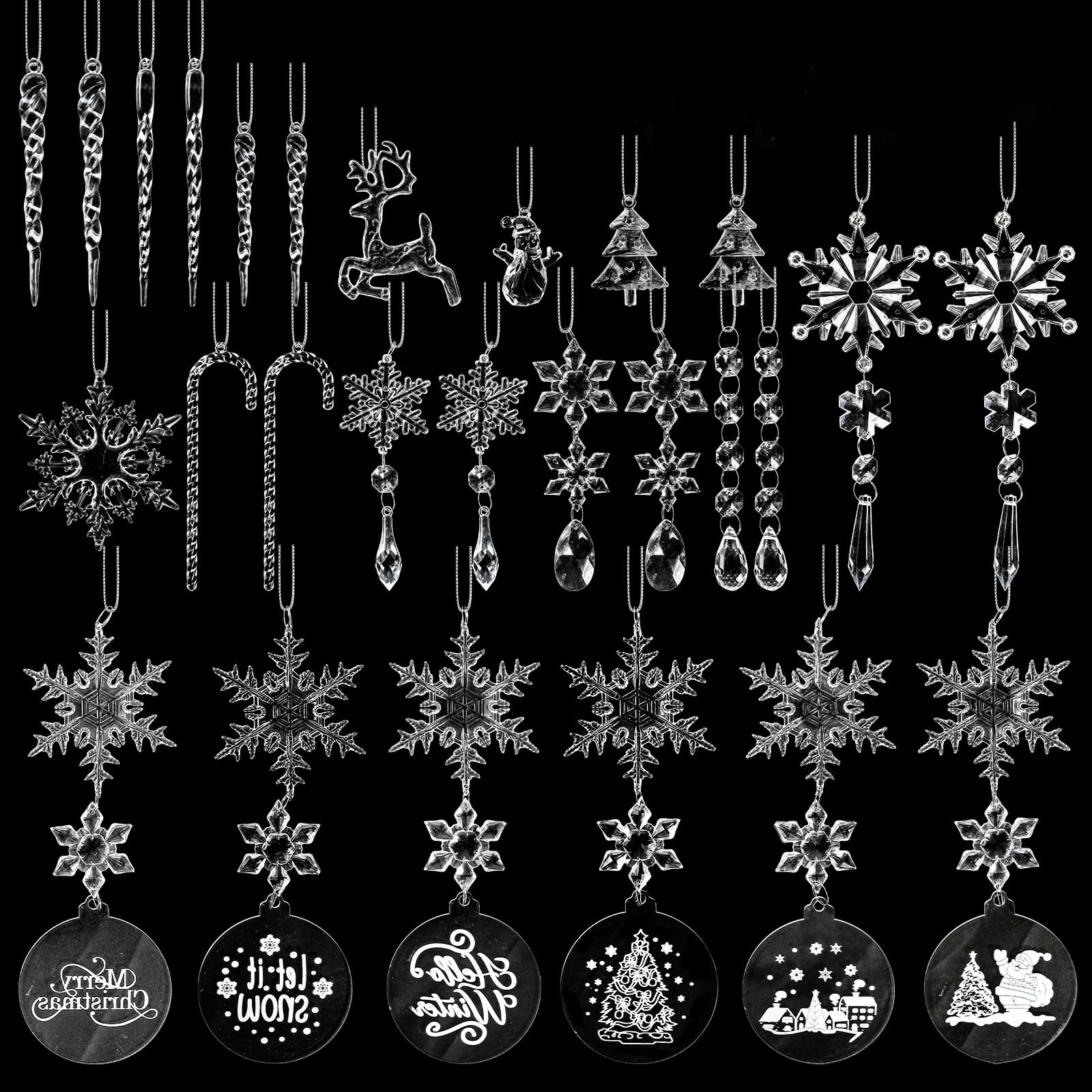 carotoe Of 27 Winter Themed Acrylic Hanging Decors Snowflakes Ice Pick Christmas Tree Ornament Shatterproof Christmas Tree Hangings