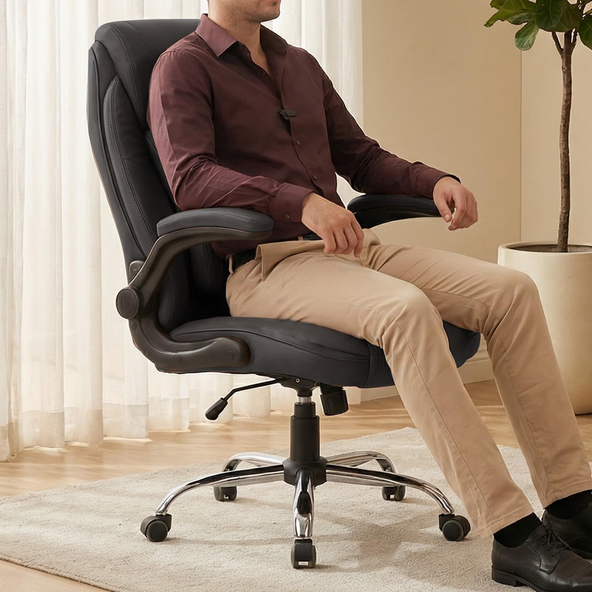 Frido 3D Posture Plus Ergonomic Chair | Adjustable Lumbar Support & 135° Recline | For Lumbar Pain & Posture Correction | Leather Chairs For Office Work, Home, Gaming | 150 kg Capacity (Premium Black)-picture-15