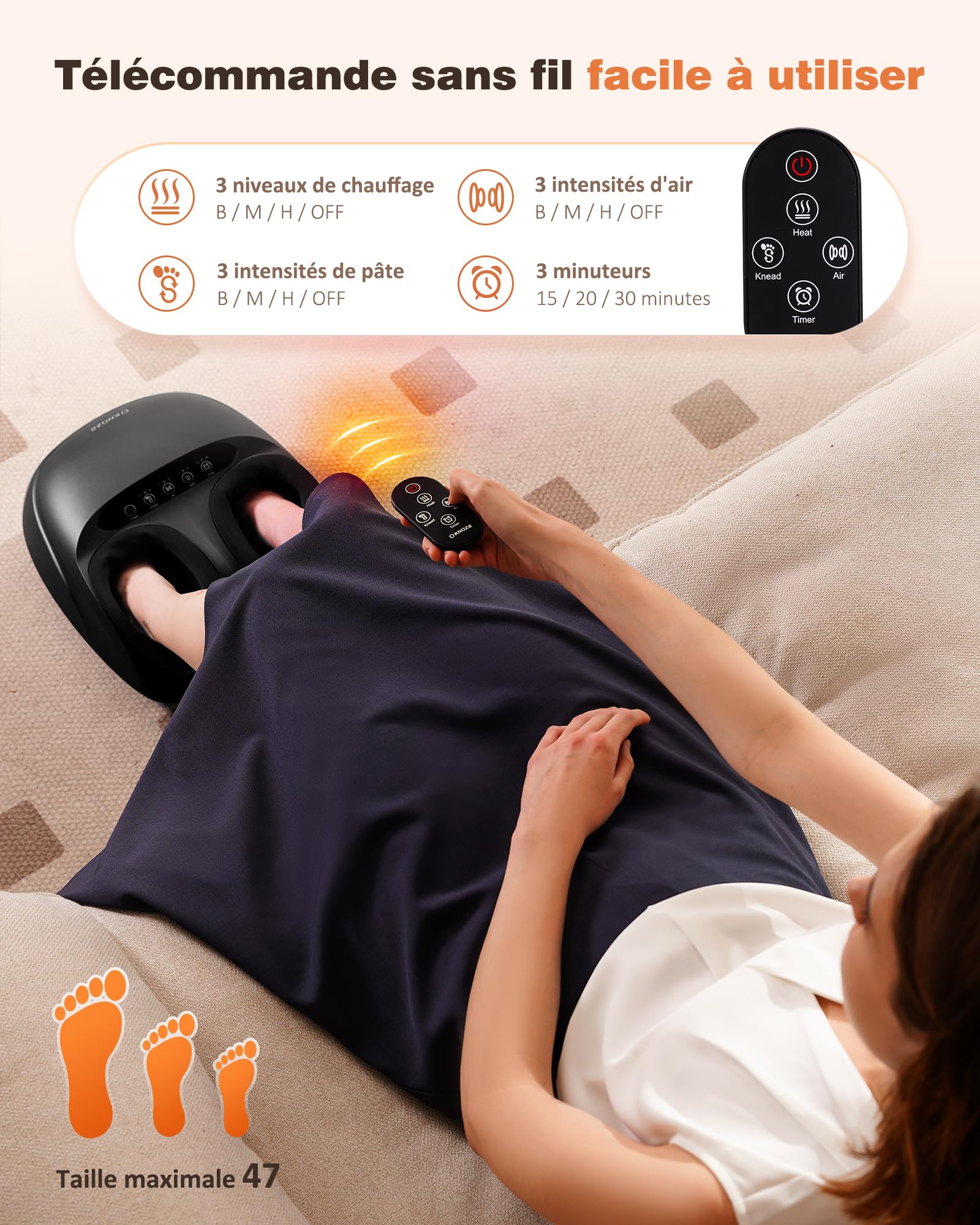 Shiatsu Masseur de Pieds avec Chaleur, Pétrissage, Roulement et Compression d'air, 2026 Appareil Massage Pied électrique pour la Fasciite Plantaire, 3 Modes de Chaleur & 3 Modes Massage, Cadeaux, Noir