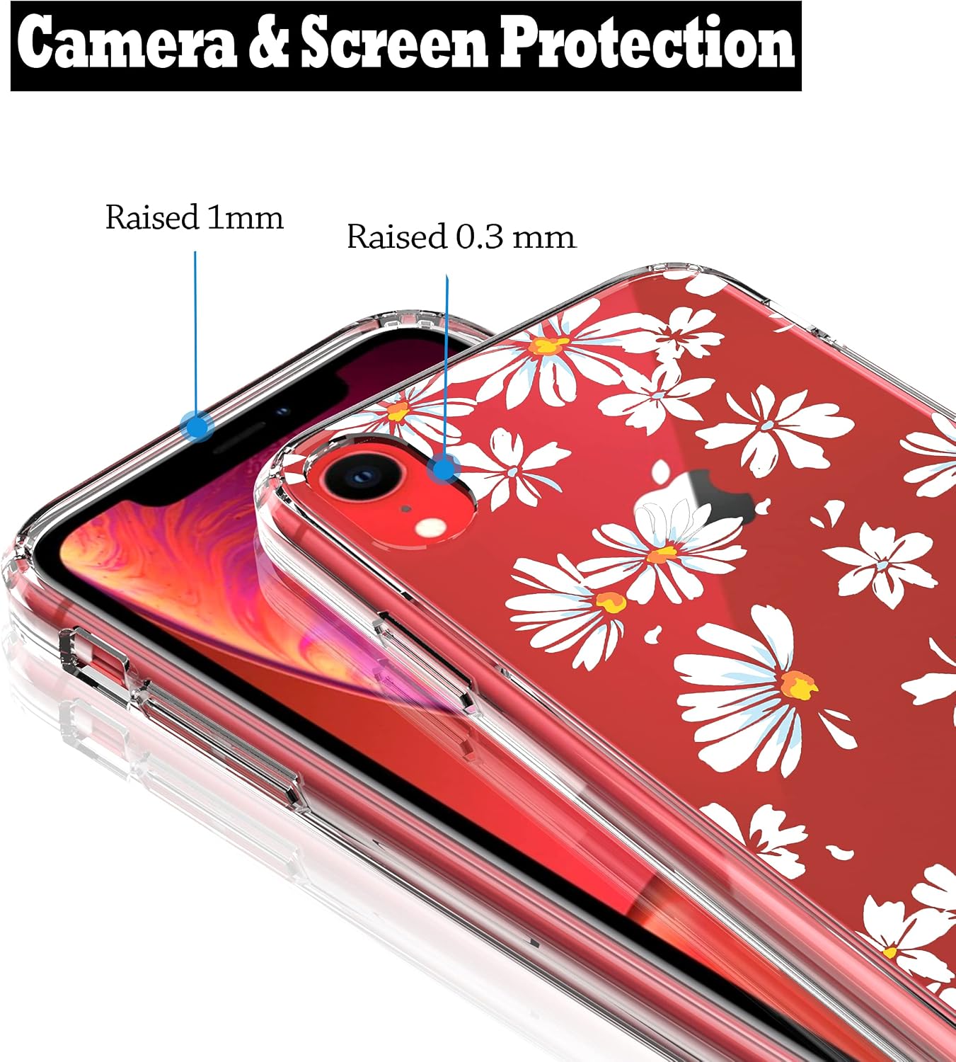 iPhone XR Case, RANZ Anti-Scratch Shockproof Series Clear Hard PC+ TPU Bumper Protective Cover Case for iPhone XR - Little Daisy