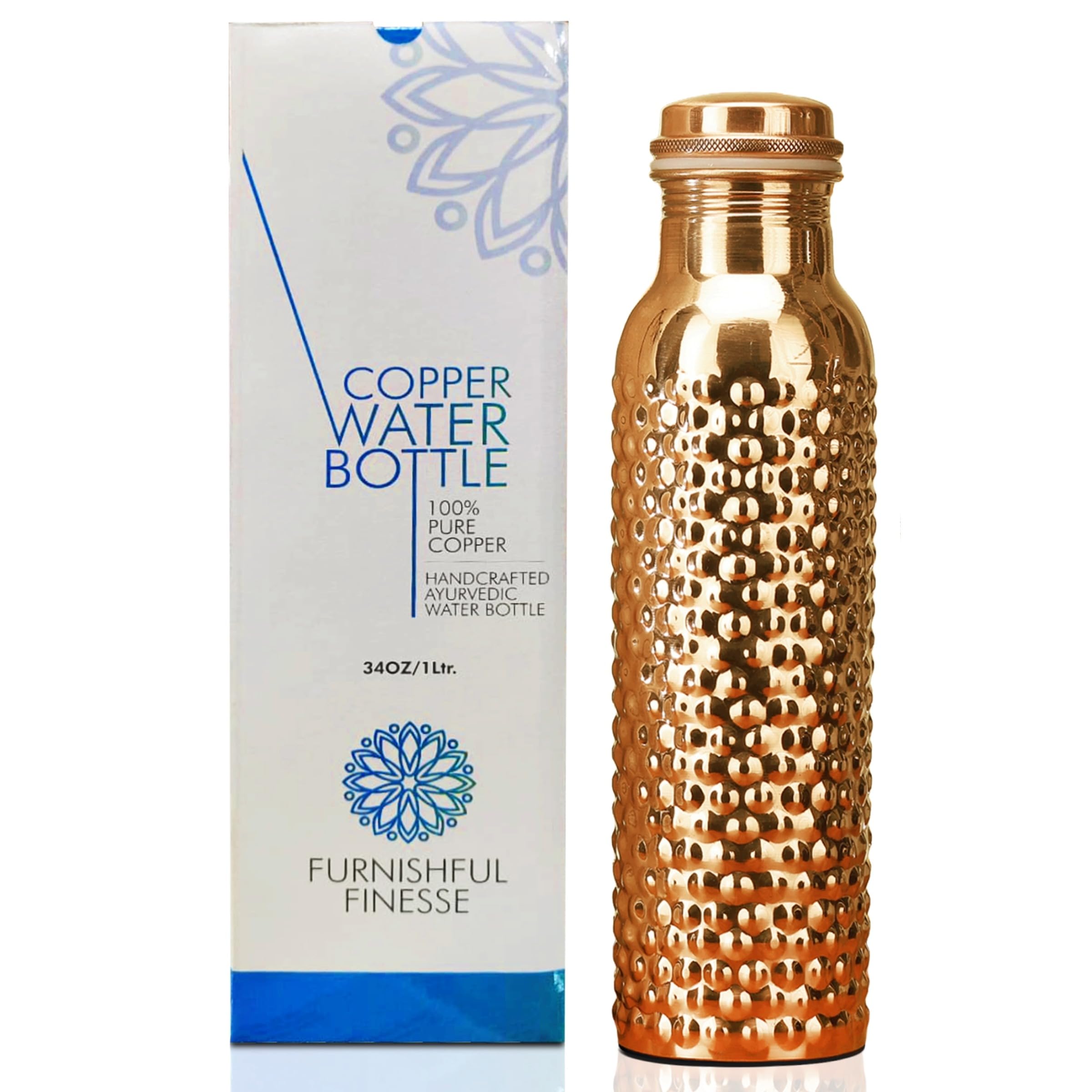 Borraccia in rame da 34 once con borsa per il trasporto in iuta, bottiglia in rame puro per acqua potabile, palestra, yoga, 1000 ml (1 bottiglia)