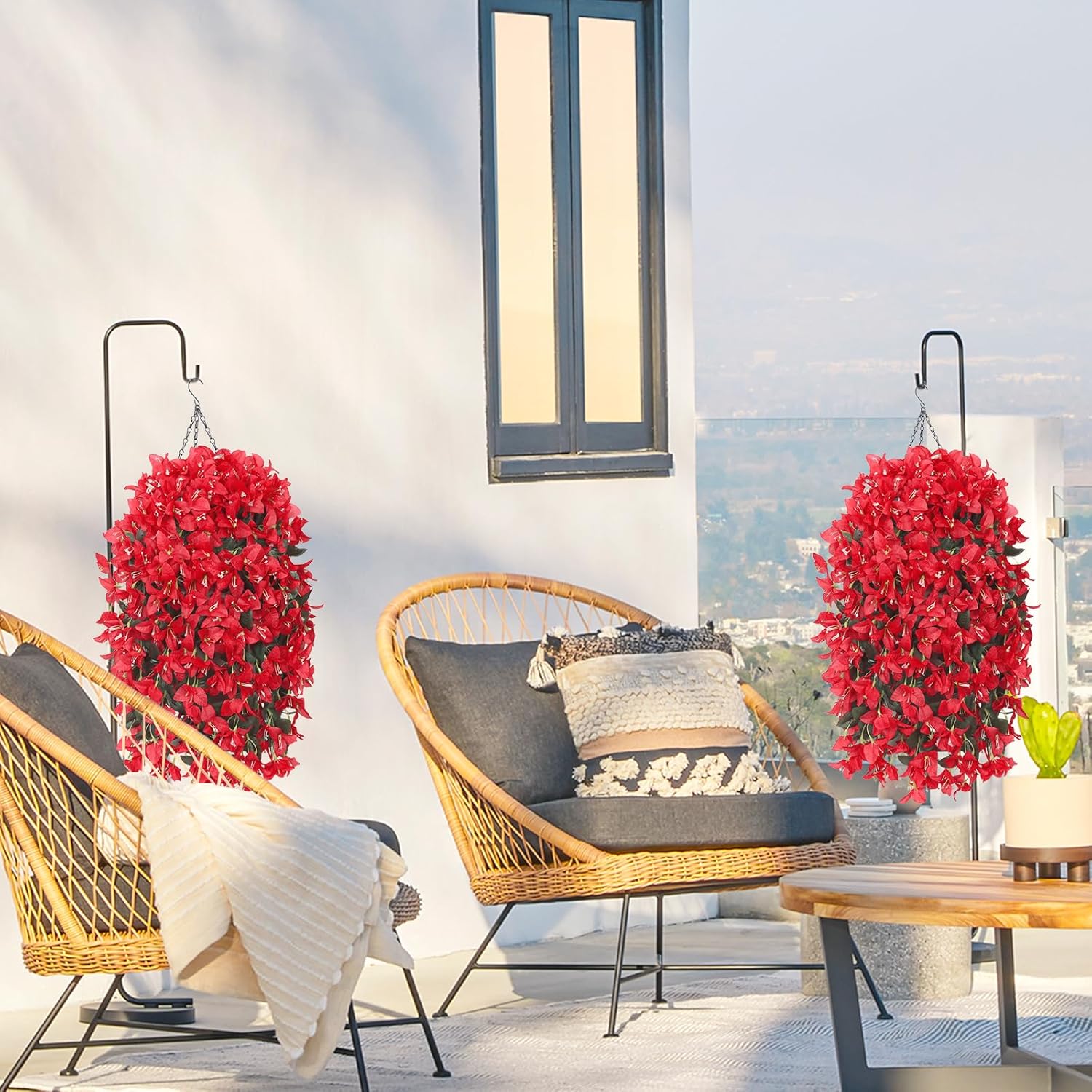 2pcs Fake Flowers Bougainvillea Artificial Flowers UV Resistant Faux Hanging Plants Vine for Indoor Outdoor Planter Vase Home Porch Garden Wedding Summer Decor (Red) - Image 4