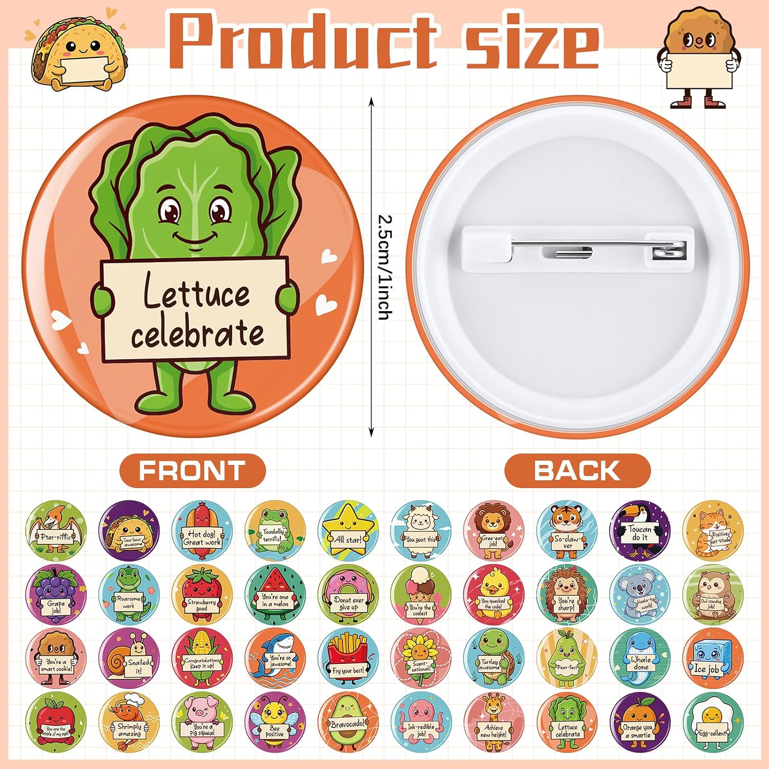 XunYee 200 Pcs Reward Button Pins Mini Round Inspirational Button, Funny