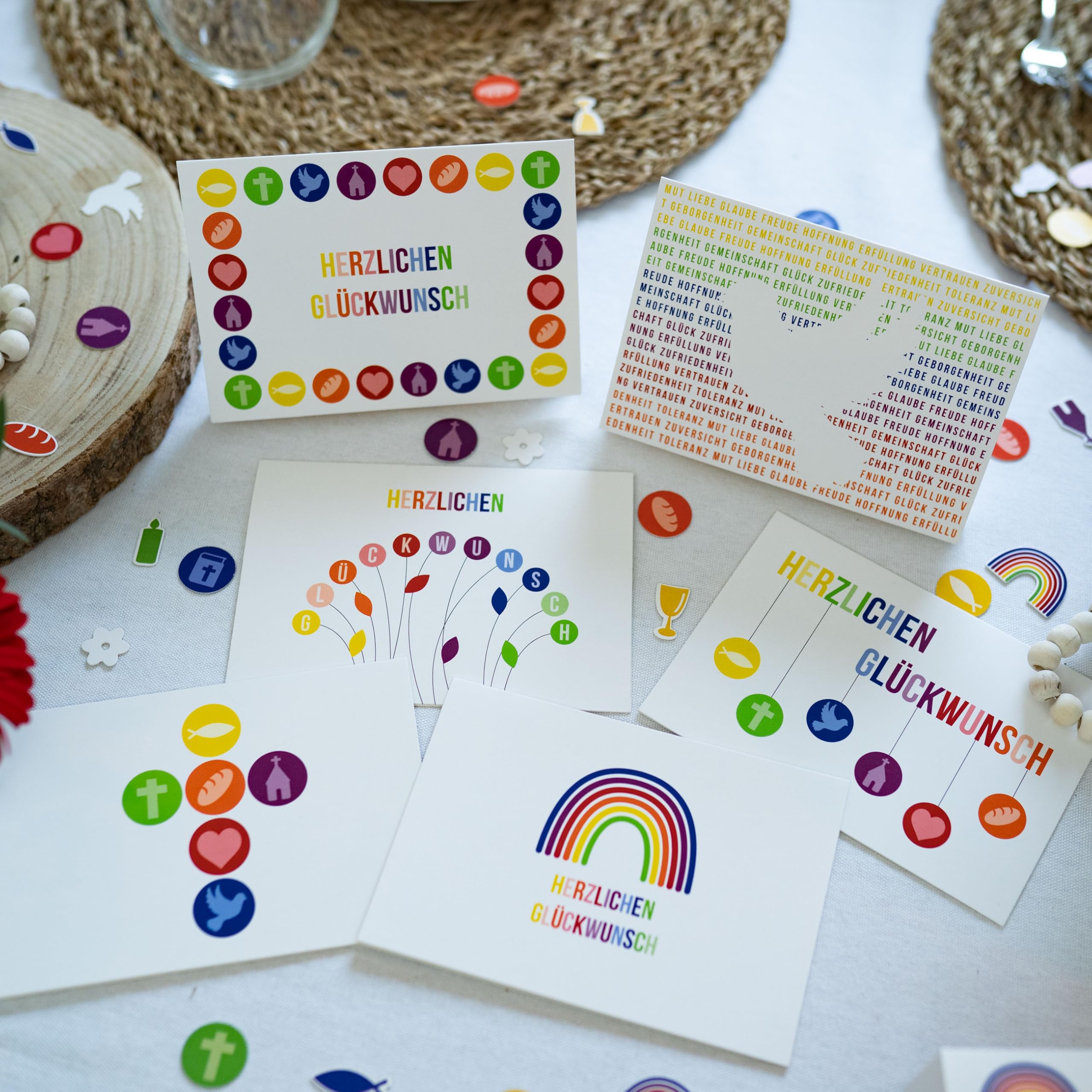 Papierdrachen 6 Greeting Cards for Christian Celebrations such as Christening, Communion, Confirmation, Rainbow Motif - Image 3