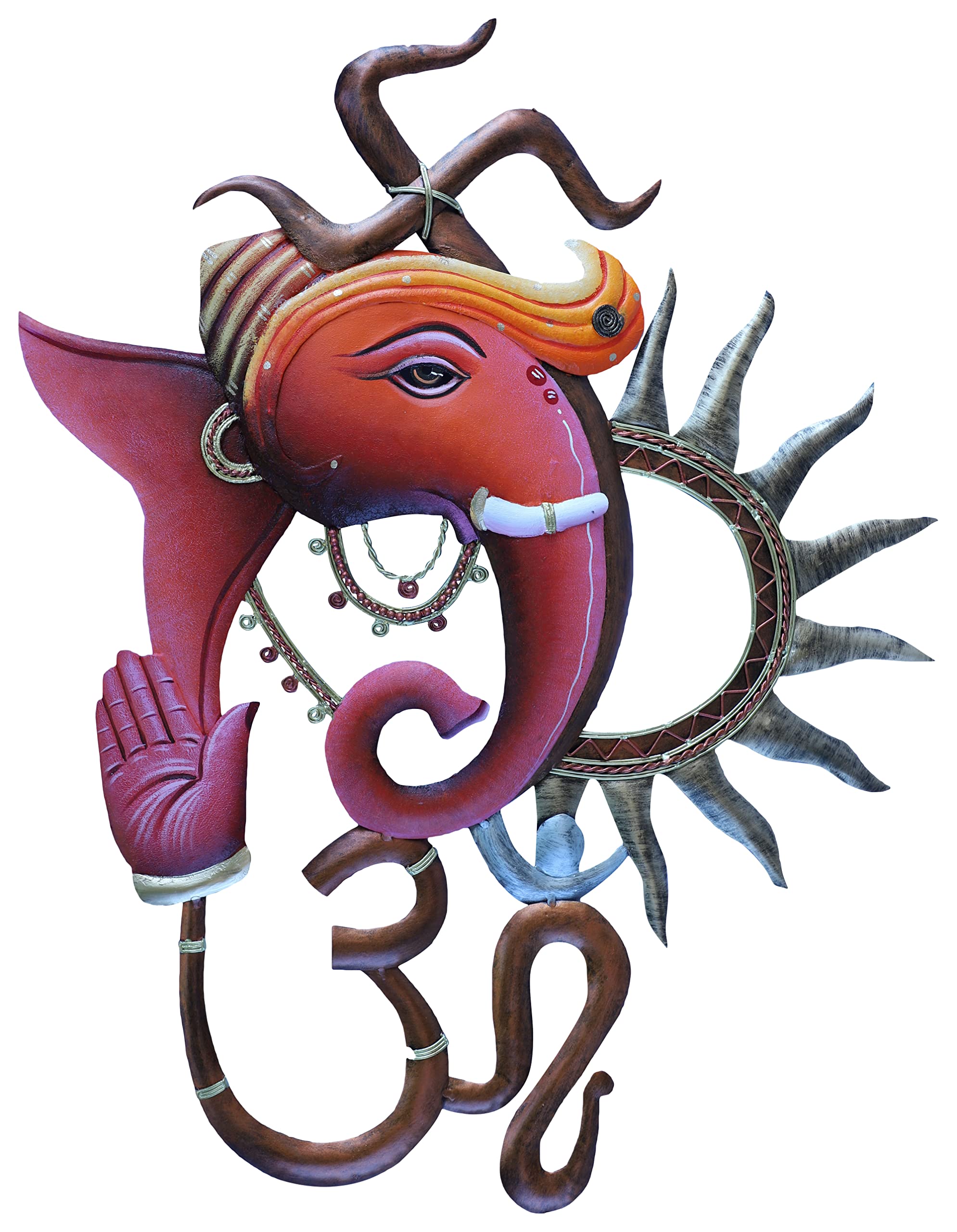 Mauli Handicraft Handmade Iron Decorative Swastik Om Sun Ganesha Wall Hangings (28 cm x 20 cm x 1 cm)