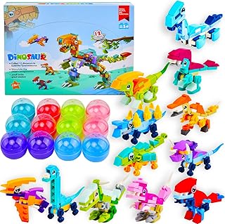 Filled Easter Eggs with 12 PCS Dinosaur Building Blocks, Prefilled Easter Egg for Easter Eggs Hunt Goodie Bag Fillers, Easter Basket Stuffers for Boys Girls, Easter Party Favor Gifts for Kids