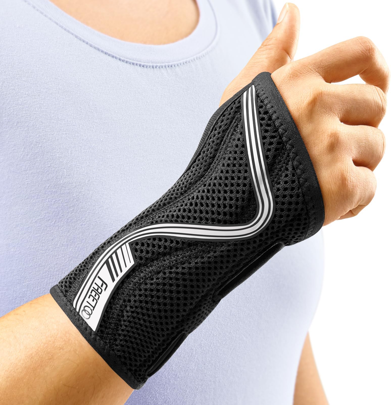 FREETOO Wrist Brace for Carpal Tunnel Syndrome, Adjustable Wrist Brace for Men and Women, Hand Brace for Pain Relief, Tendonitis, Arthritis, Right Hand, Large, Black/Grey