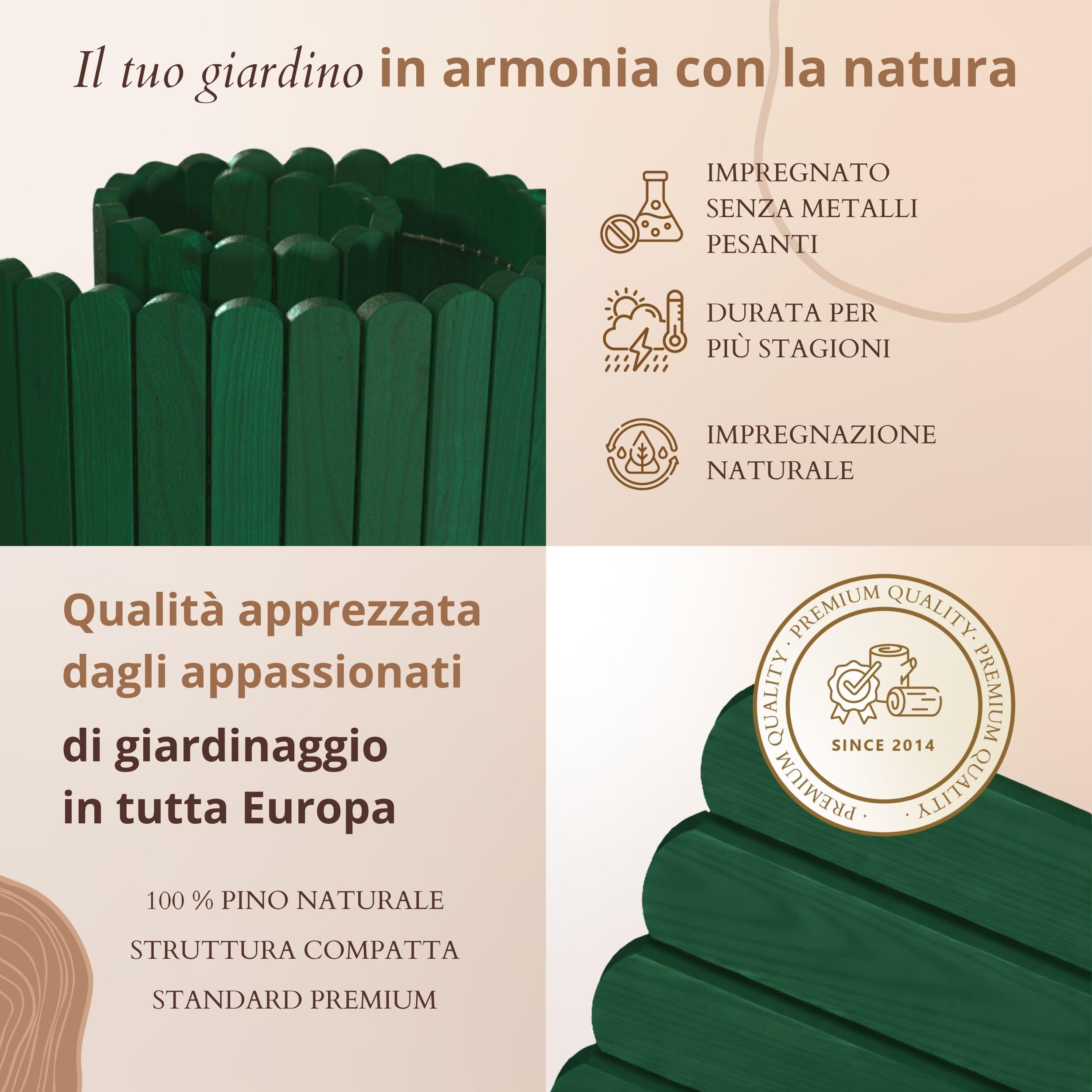 Bordo Flessibile Per Giardino Ram In Legno Trattato, 203x30 Cm, Verde, Per Aiuole E Delimitazioni Senza Scavi