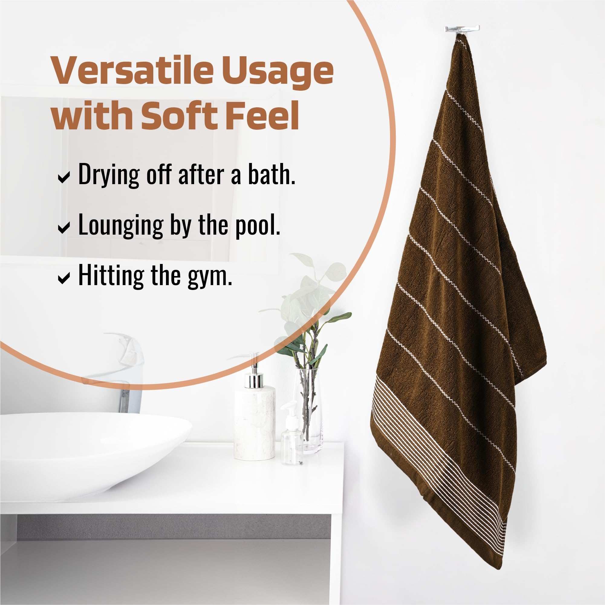 Urbane Home Pack of 2 Soft Blend Cotton Bathing Towel for Men/Women | 450 GSM Fade/Wrinkle Resistant Towels for Bath | 30x60 Inches - Brown 2