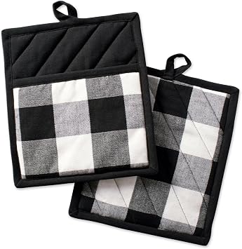 DII Buffalo Check Kitchen Collection, Classic Farmhouse Kitchen Set, Potholder, Black & White, 2 Piece