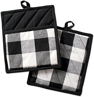 DII Buffalo Check Kitchen Collection, Classic Farmhouse Kitchen Set, Potholder, Black & White, 2 Piece