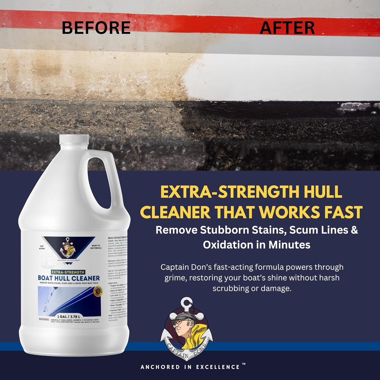 Captain Don's Boat Hull Cleaner – Marine-Grade Formula for Water Spot Removal and Fiberglass Stain Cleaning – Must-Have Boat Cleaning Supply