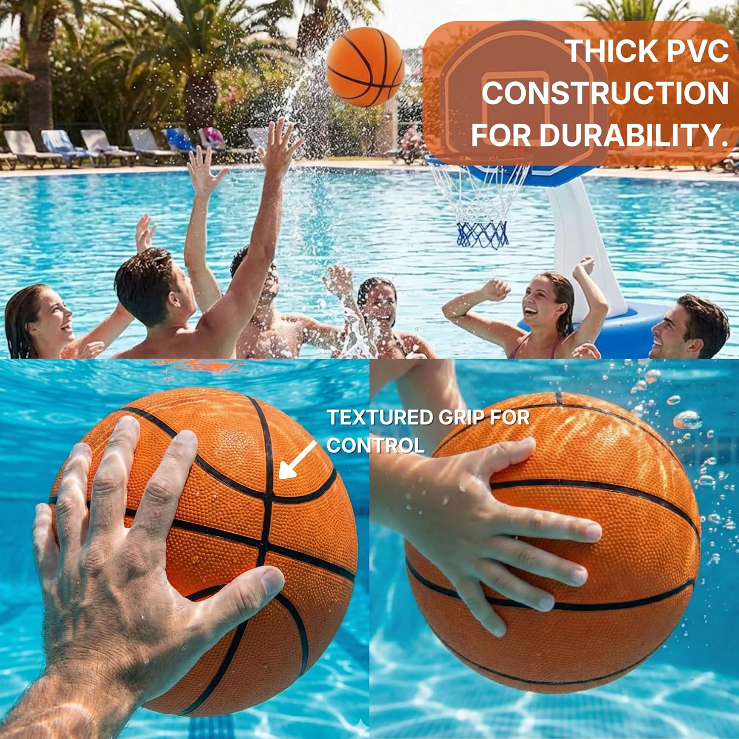 BAMMAX Pool Basketball – 9” Water-Filled Underwater Ball for Swimming Pool Games, Dribble & Pass Underwater, Waterproof Basketball for Pool, Durable PVC, Ages 8+