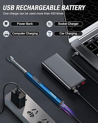 Miniatura 3 de Encendedor de velas eléctrico, de arco, con batería de plasma recargable USB, sin flama y resistente al viento, con interruptor doble de seguridad