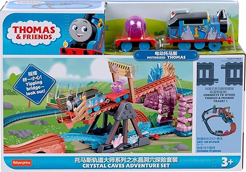 Miniatura 8 de Thomas & Friends Juego de tren de juguete motorizado Crystal Caves Adventure con Thomas, puente inclinado y pista de 8 pies para niños en edad