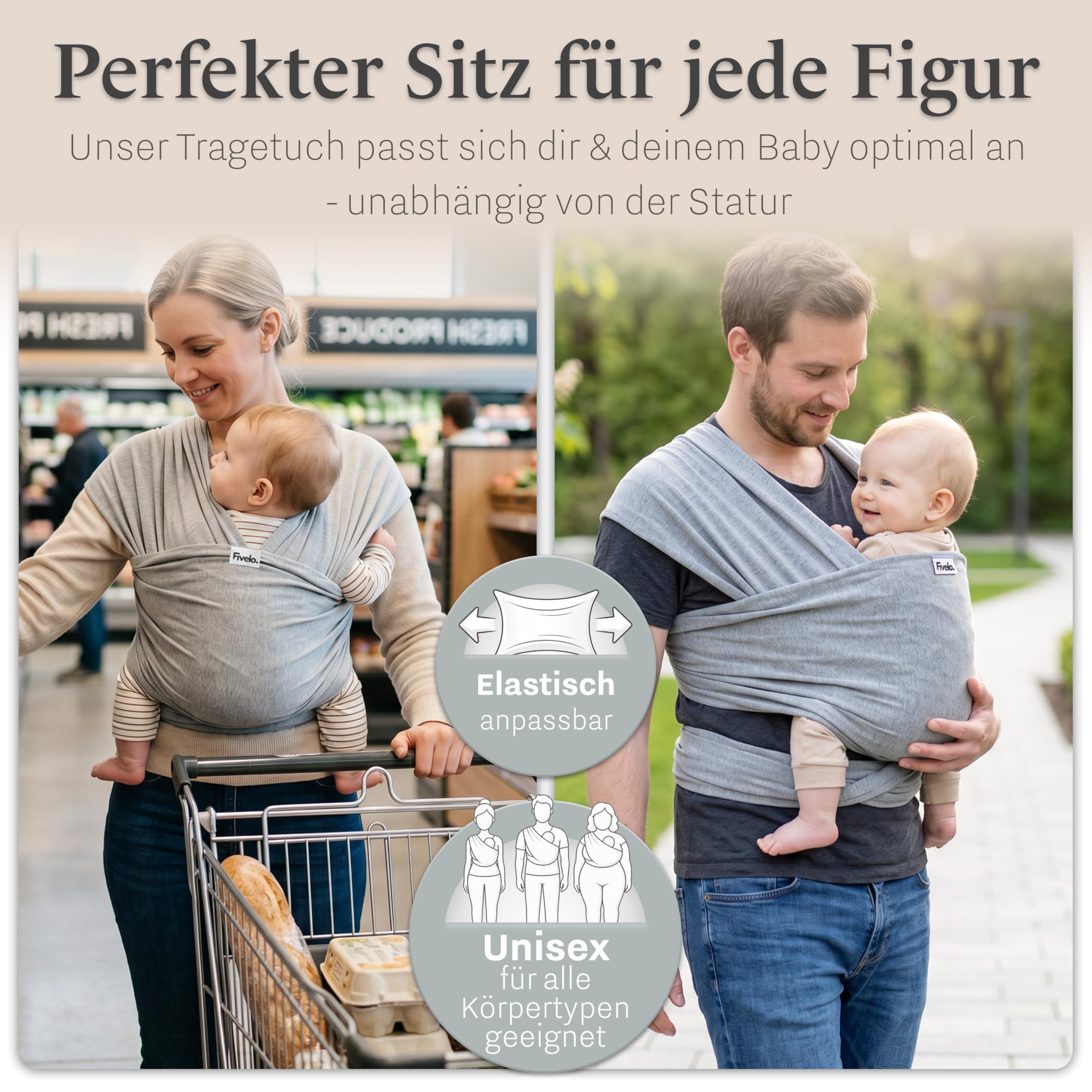 Babytragetuch, Tragetuch für Neugeborene und Baby aus 95% Baumwolle