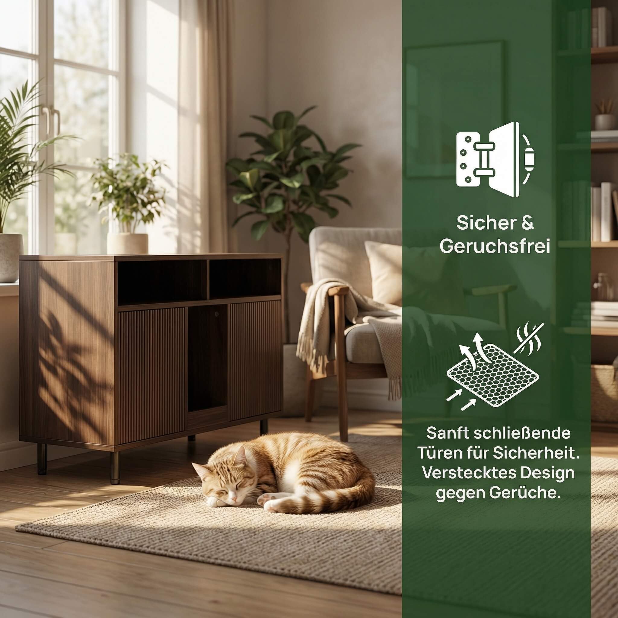 Katzenklo Schrank für 2 Katzen mit Sandauffangmatte, XXL Sideboard für Katzentoilette Versteckt, Multifunktionales Katzenhaus Möbel, Einfache Montage, Walnuss