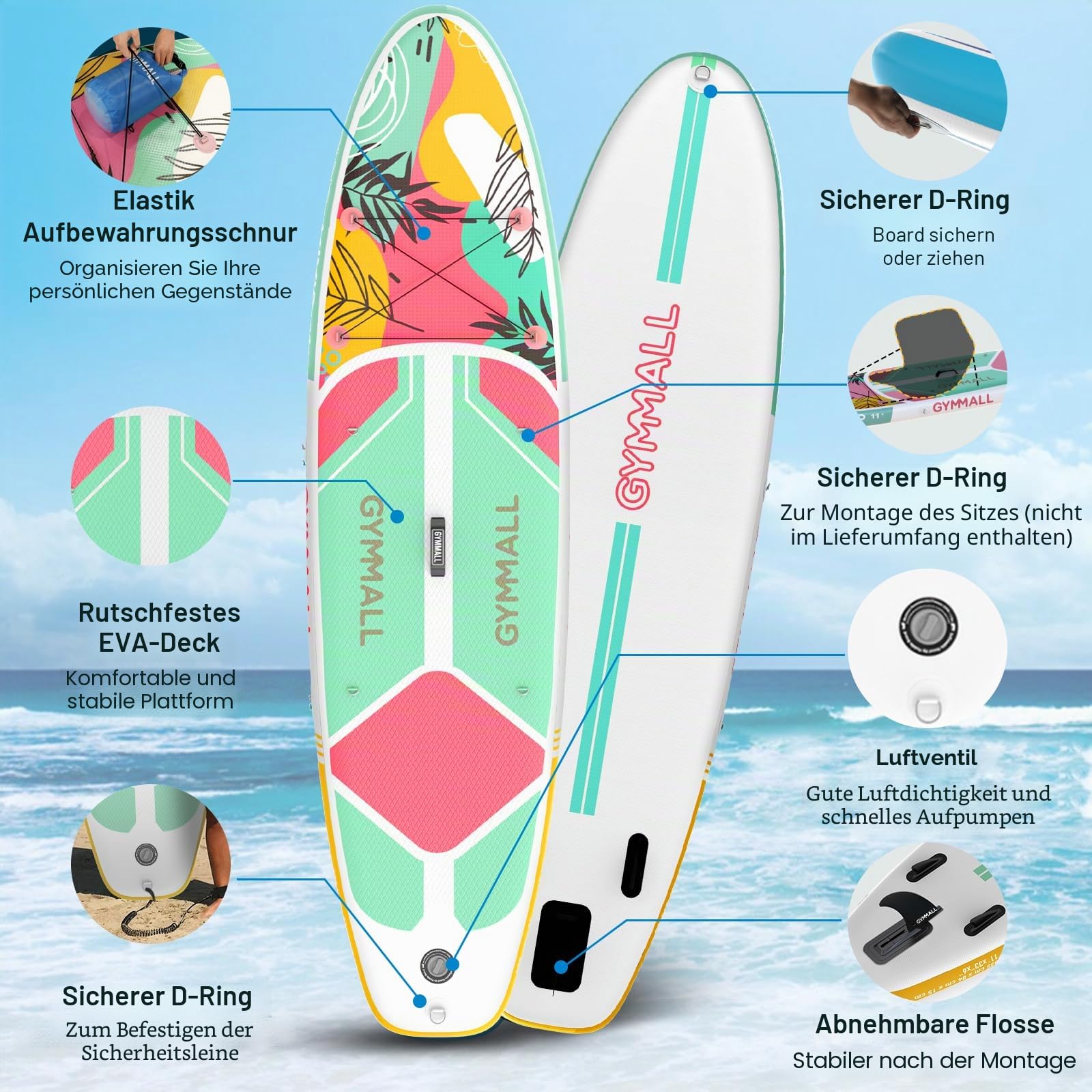 Stand Up Paddling Board, Aufblasbares Sup Board für Erwachsene und Jugendliche aller Könnensebenen, Blow Up Paddleboards mit breitem, rutschfestem Deck, Premium Zubehör und Aufbewahrungstasche