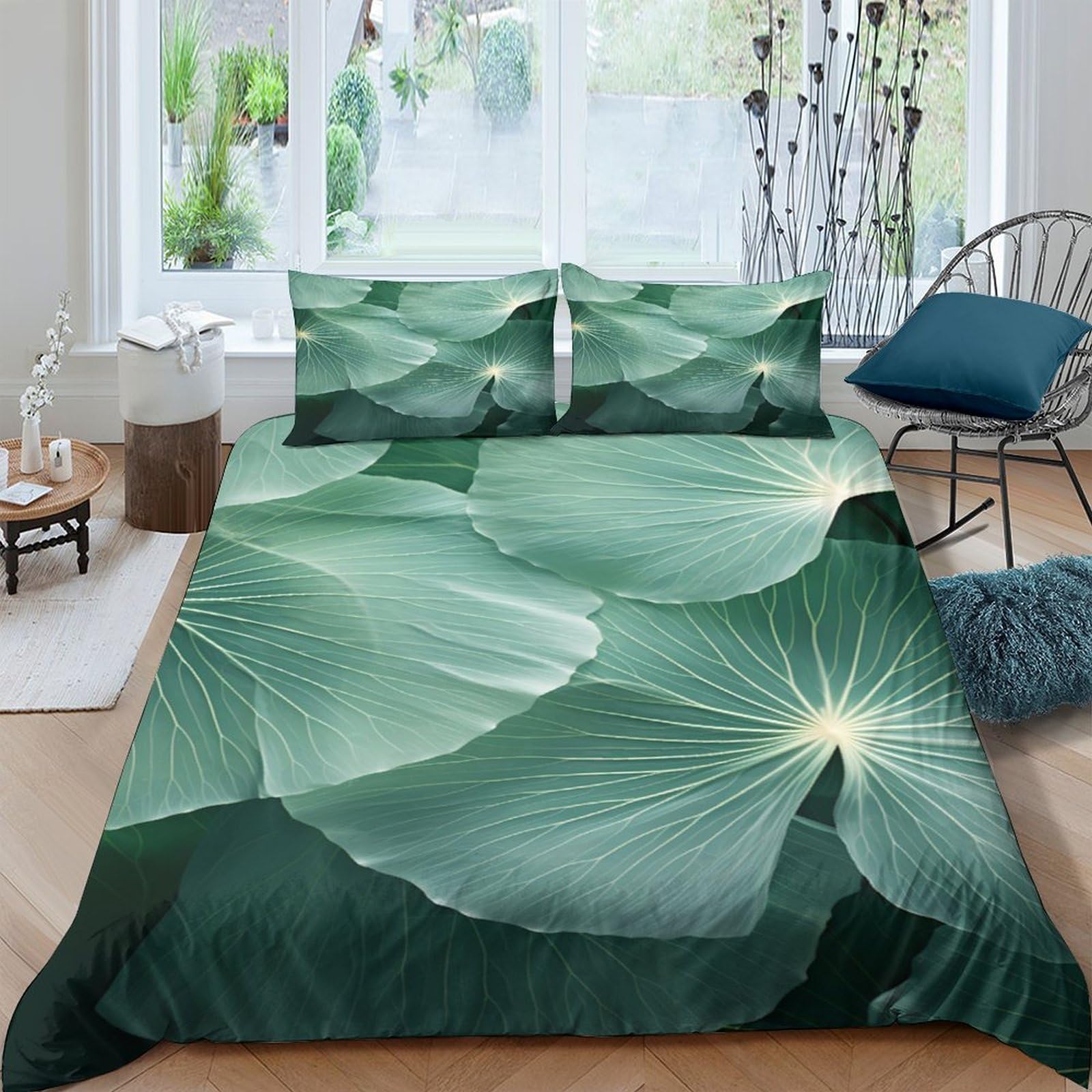 Ctjqhvkz Style-9 3D Printed Green Lotus Leaf Fitted Sheet Microfiber Non-Slip Artistic Bed Cover For Home Bedroom Dorm Mattress Decor Single（135X200cm）