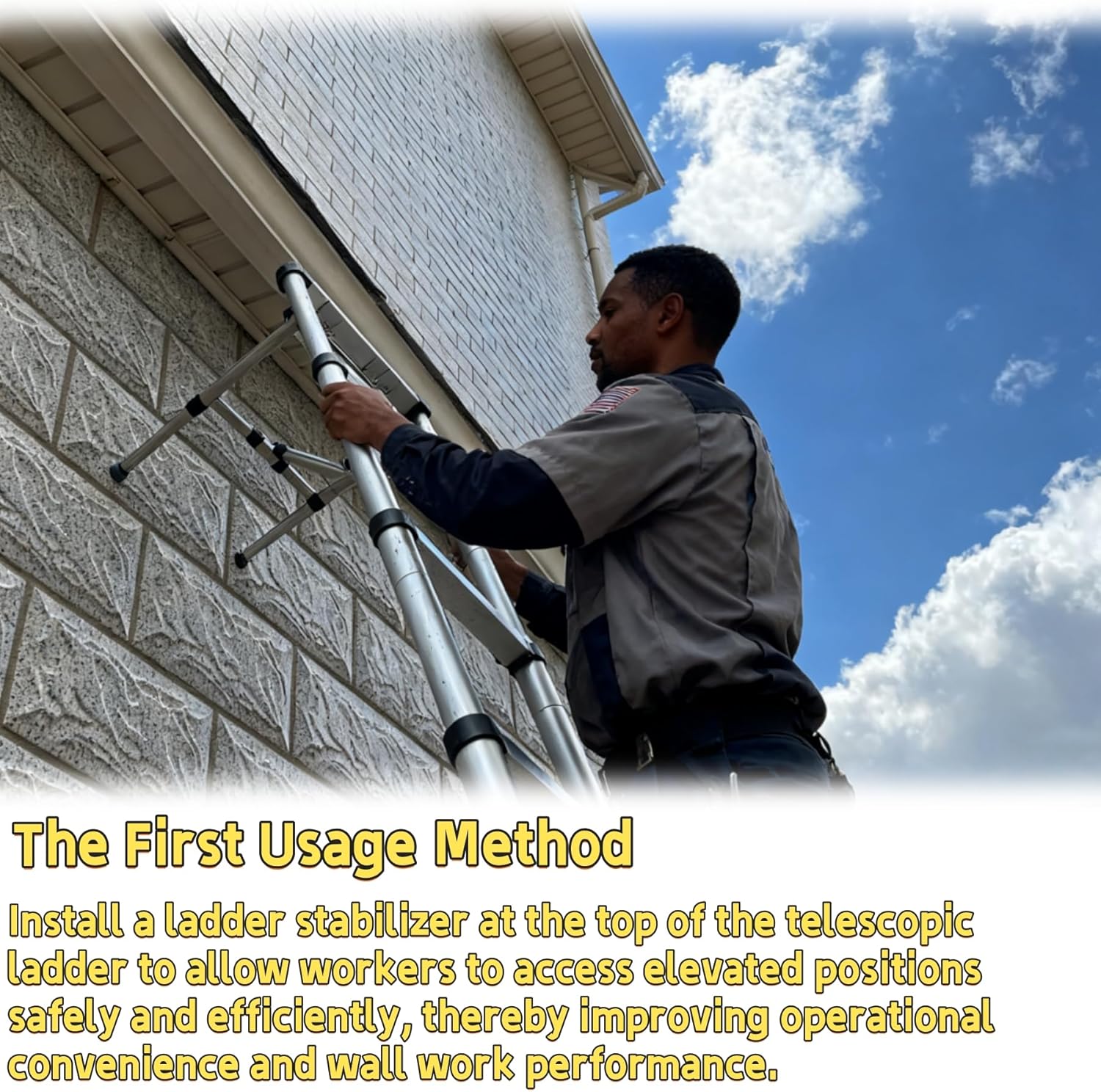 Extension Ladder Stabilizer, Adjustable Ladder Standoff with Rotatable Rubber Feet, Constructed from Stainless Steel, Easy to Install and Suitable for Both Homeowners and Outdoor Professionals