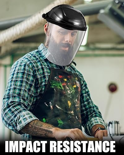 Miniatura 5 de 4 protectores faciales de seguridad transparentes para moler y cortar, ligero, resistente a los impactos con trinquete ajustable, máscara facial