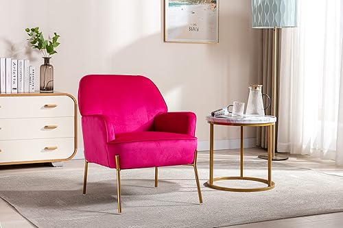 Miniatura 4 de ZOBIDO Cómoda silla decorativa de terciopelo con patas de metal glamorosas para comedor, dormitorio, sala de estar, belleza (rojo rosa)