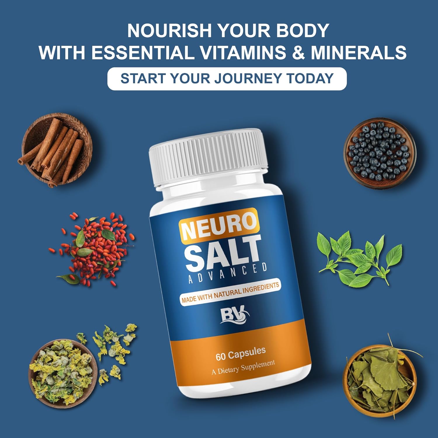 BLUE VIBE Neuro Salt Advanced Premium Health and Wellness Nootropic Capsules, Neuro Salt Advanced All Natural Health Management and Overall Wellness Support Supplement Pills (1 Pack - 60 Capsules)