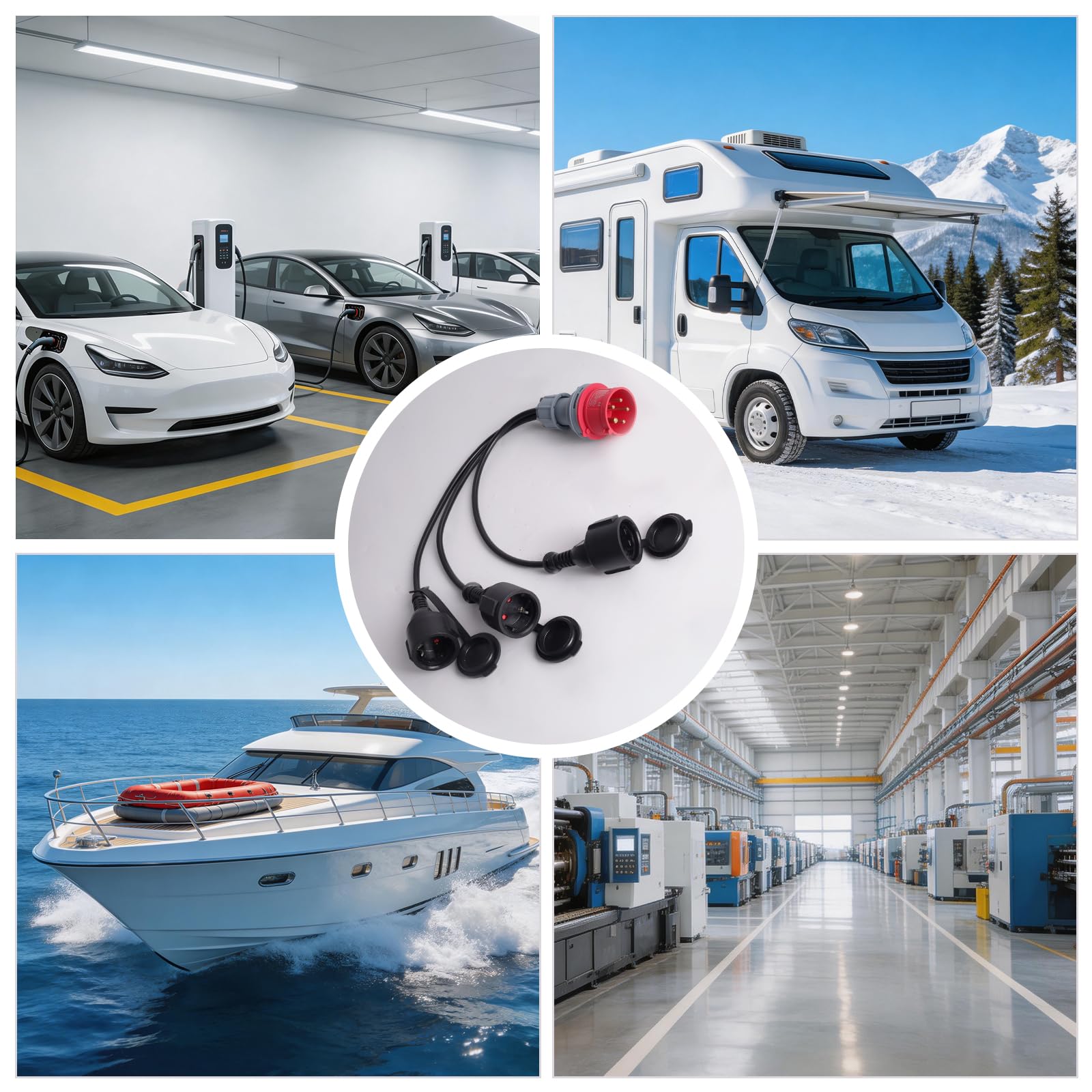 CEE Adaptateur 400V vers 230V x3 Répartiteur Prise Camping Car Adaptateur Triphasé Monophasé avec Couvercle Rabattable Fiche de Contact de Protection