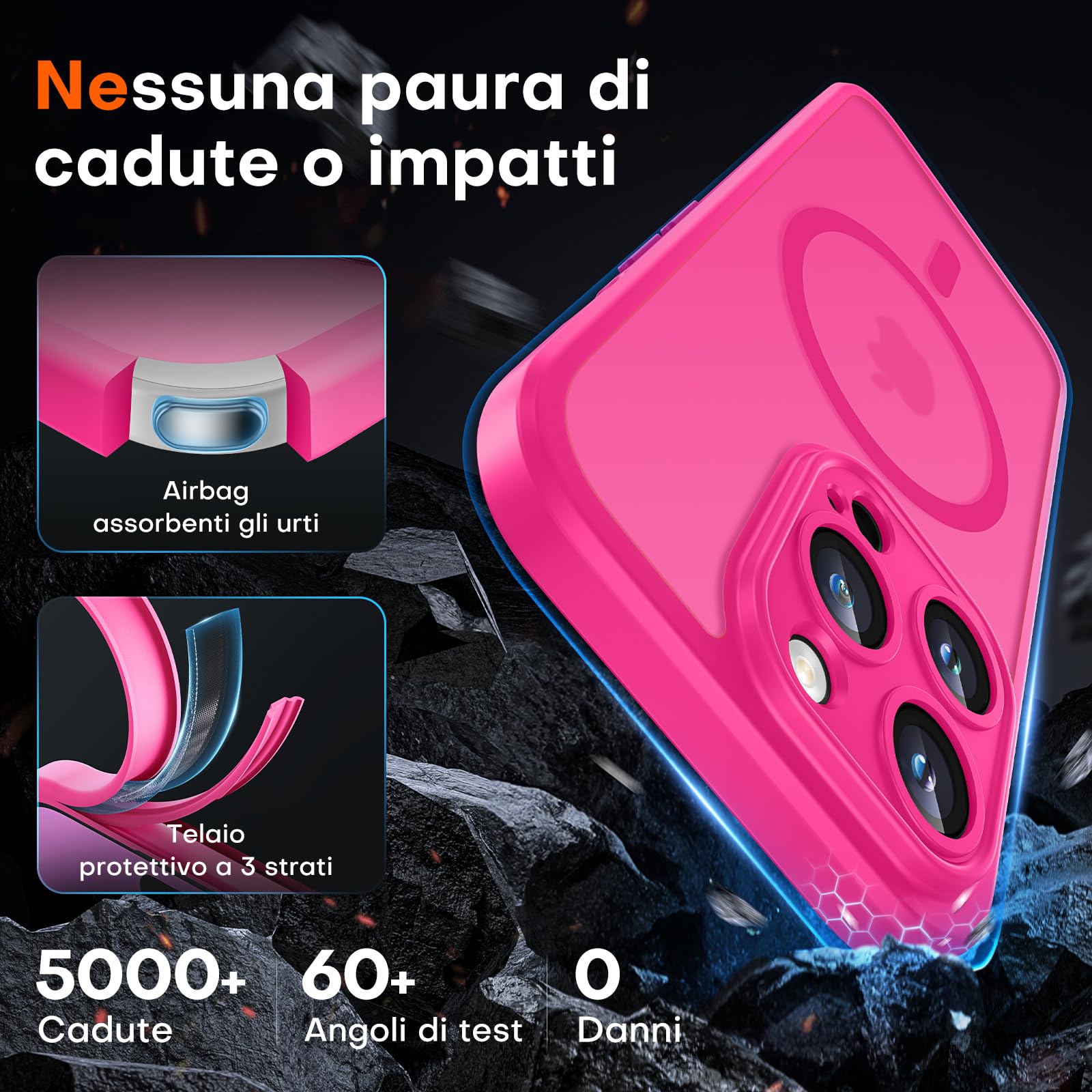 TOCOL Cover Magnetica per iPhone 14 Pro 6,1 Pollic, Compatibile con MagSafe, Protezione Fotocamera Integrata, Custodia Antiurto Traslucida Opaca, Rosa Caldo