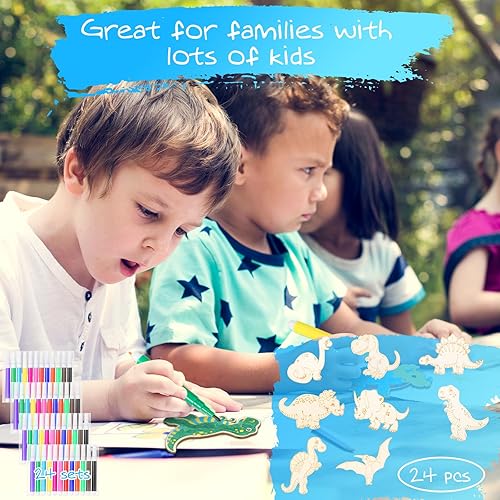 Miniatura 6 de Seajan 48 piezas de kits de manualidades de pintura de madera de dragones y 12 colores mini bolígrafo de acuarela, recuerdos de fiesta, recorte de