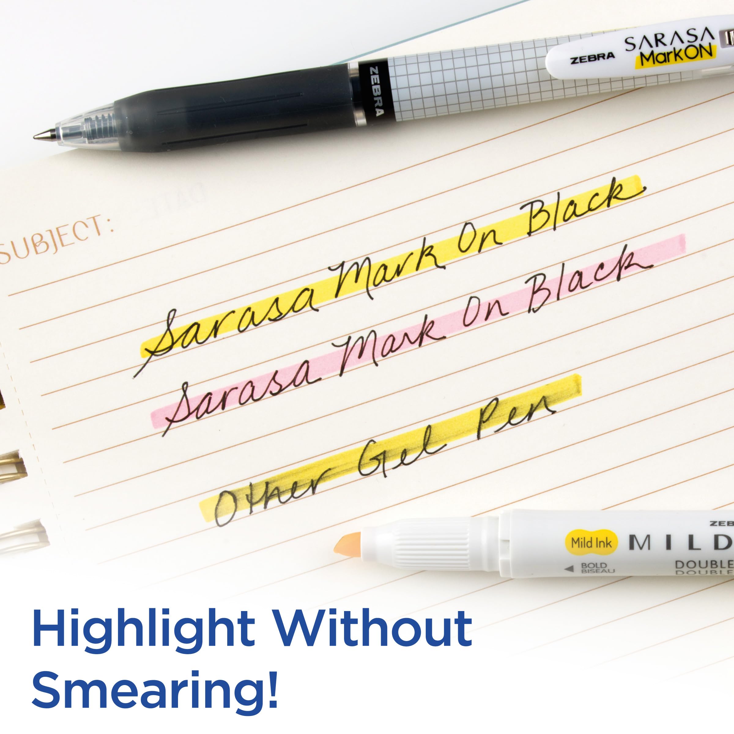 Zebra Pen Sarasa Mark ON Gel Pen 0 5mm Fine Point Retractable Black Ink Smear-Resistant Ink for Highlighting — view 2