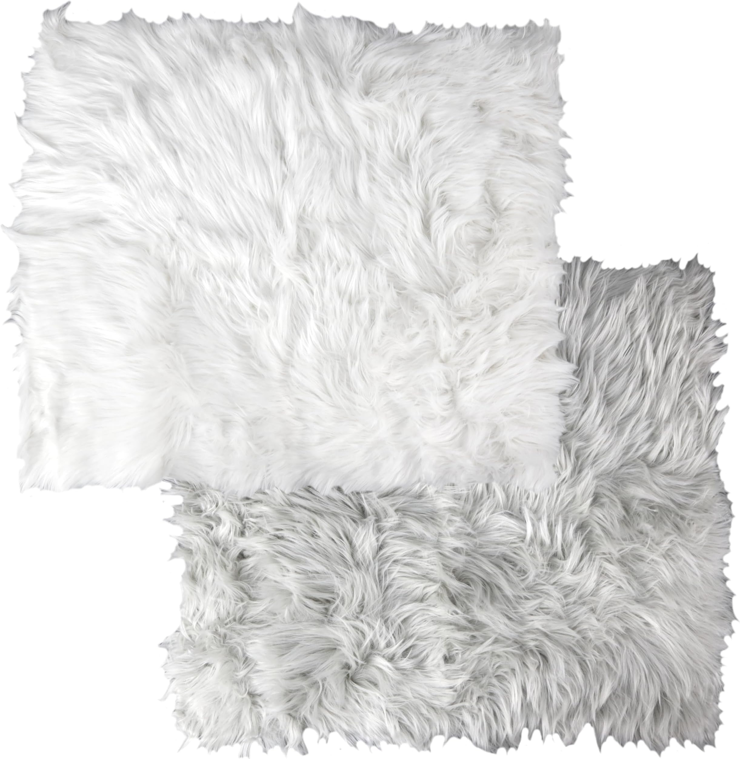 Iconikal Faux Fur Baby Photoshoot Mat Set, 28" x 24", Gray & White, 2 Pack Newborn Blanket Photography Prop Backdrop