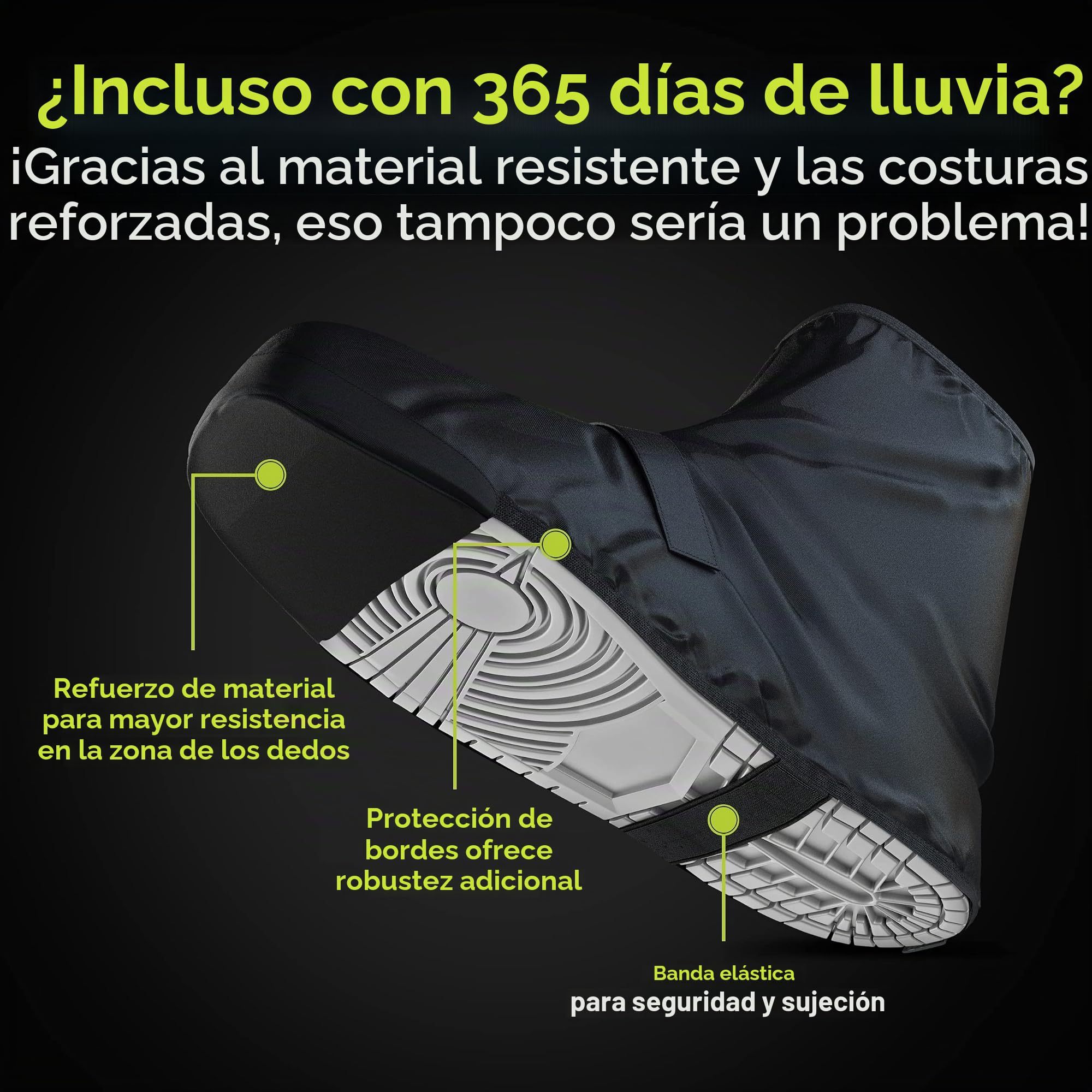 Velmia zapatos de protección contra la lluvia bicicleta con material reflectante y puntera reforzada I zapato cubre impermeable negro lluvia overshoes bicicleta