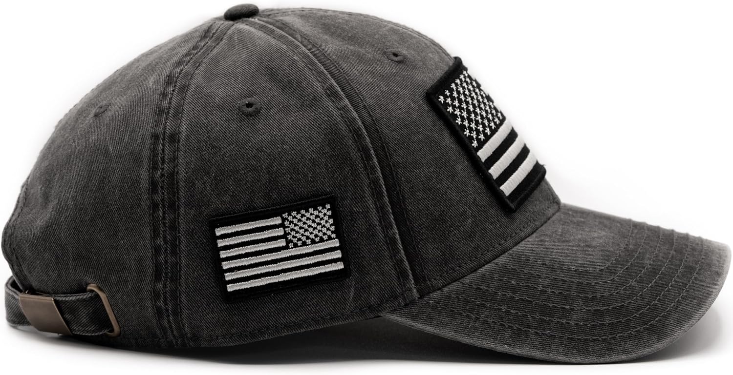 MASHBILL American Flag Baseball Cap - Super Soft Distressed Grey Dad Hat for Men Women - Adjustable Fit with Embroidered USA Patches - One Size Fits Most - Image 4