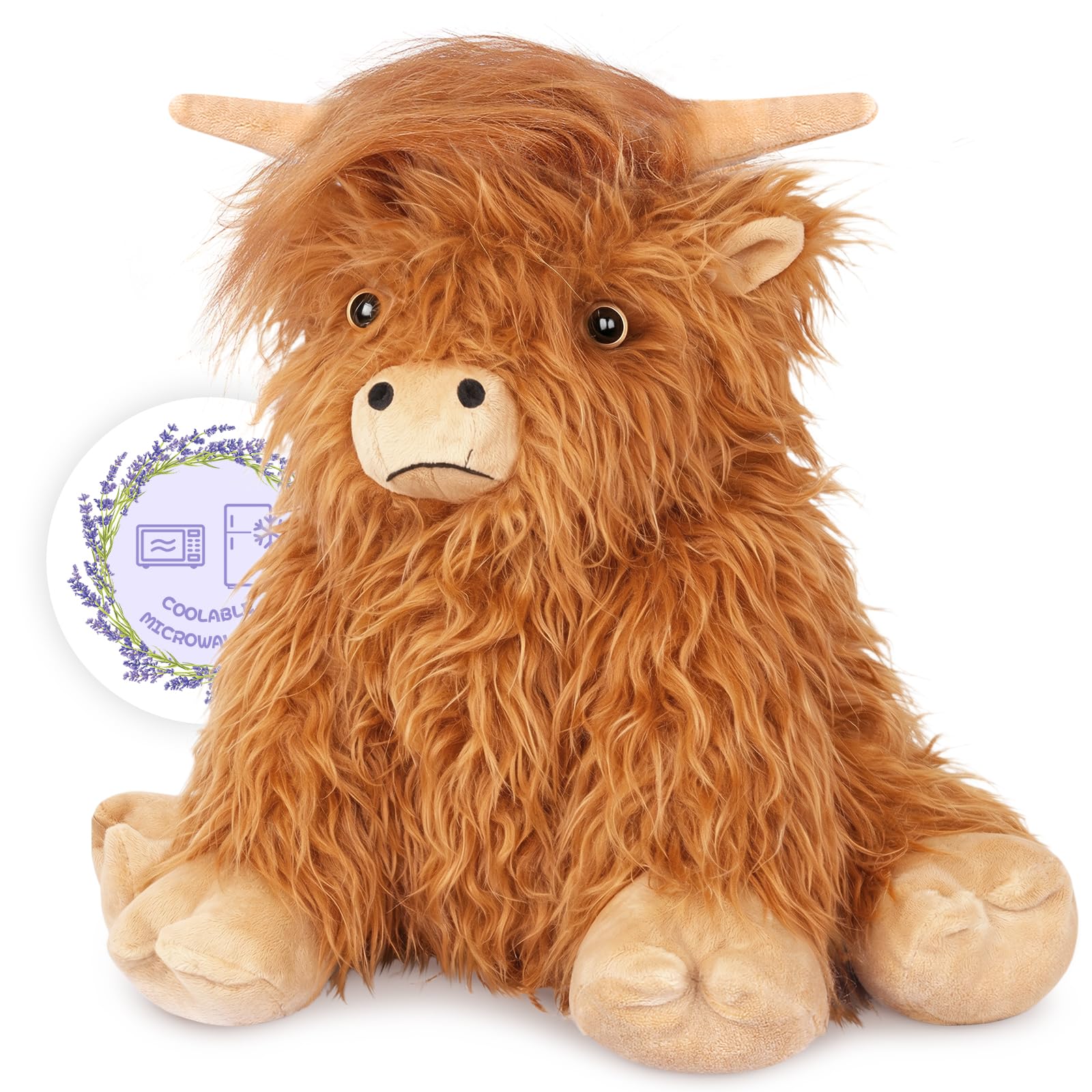 Heatable Coolable Weighted Highland Cow Stuffed Animals Plushie, Microwavable Heating Pad for Period Cramps & Pain, Lavender Scented Cow Plush Toys for Stress, Highland Cow Gifts for Women
