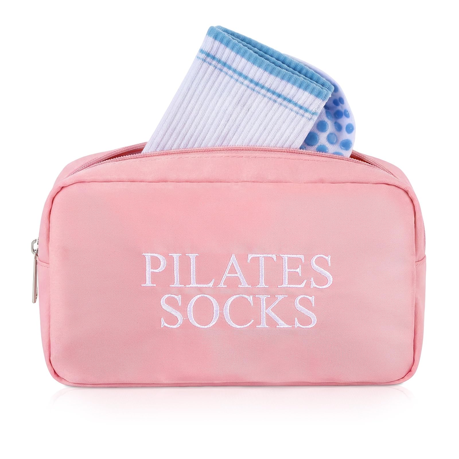 Tallew Pilates Sock Bag for Women Embroidered Nylon Zippered Pouch for Socks Storage 9 x 5'' Pilates Teacher Gift Waterproof Pouch for Pilates' Lovers Birthday Gift Instructor Friends Gym