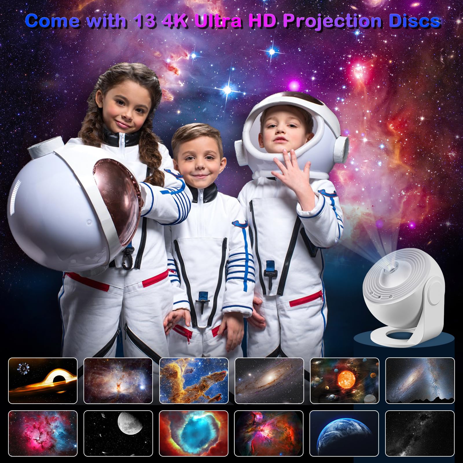 Febotak Proiettore Cielo Stellato, Lampada Proiettore Planetario Cielo Stellato per Camera da Letto Bambini Adulti con 13 Dischi Pianeti, Proiettore Nebulosa/Luna/Cielo Galassia