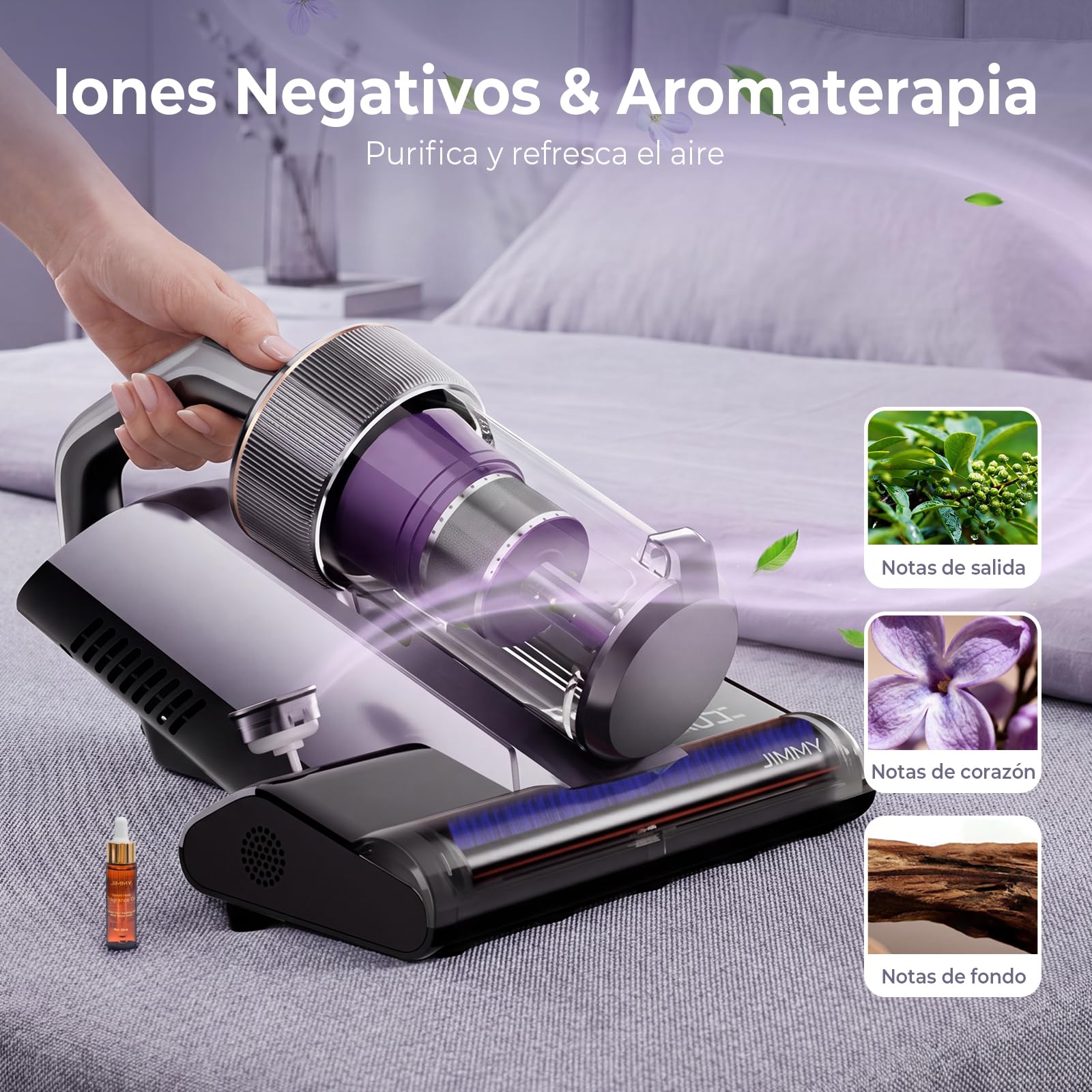 Jimmy Aspirador de Ácaros BX8 Pro, 600W Potente Aspirador de Mano para Colchón, 99% Esterilización UV-C Calefacción Grafeno 65°C Limpieza del colector de Polvo en 1 Clic para Ropa de Cama y sofá