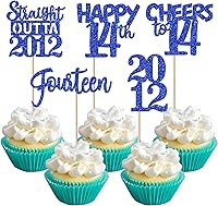 Vista 113 de 30 piezas de decoraciones para pastel de cumpleaños número 10, decoraciones de cupcakes negras con brillo, 10 feliz cumple, directo desde 2016, 10