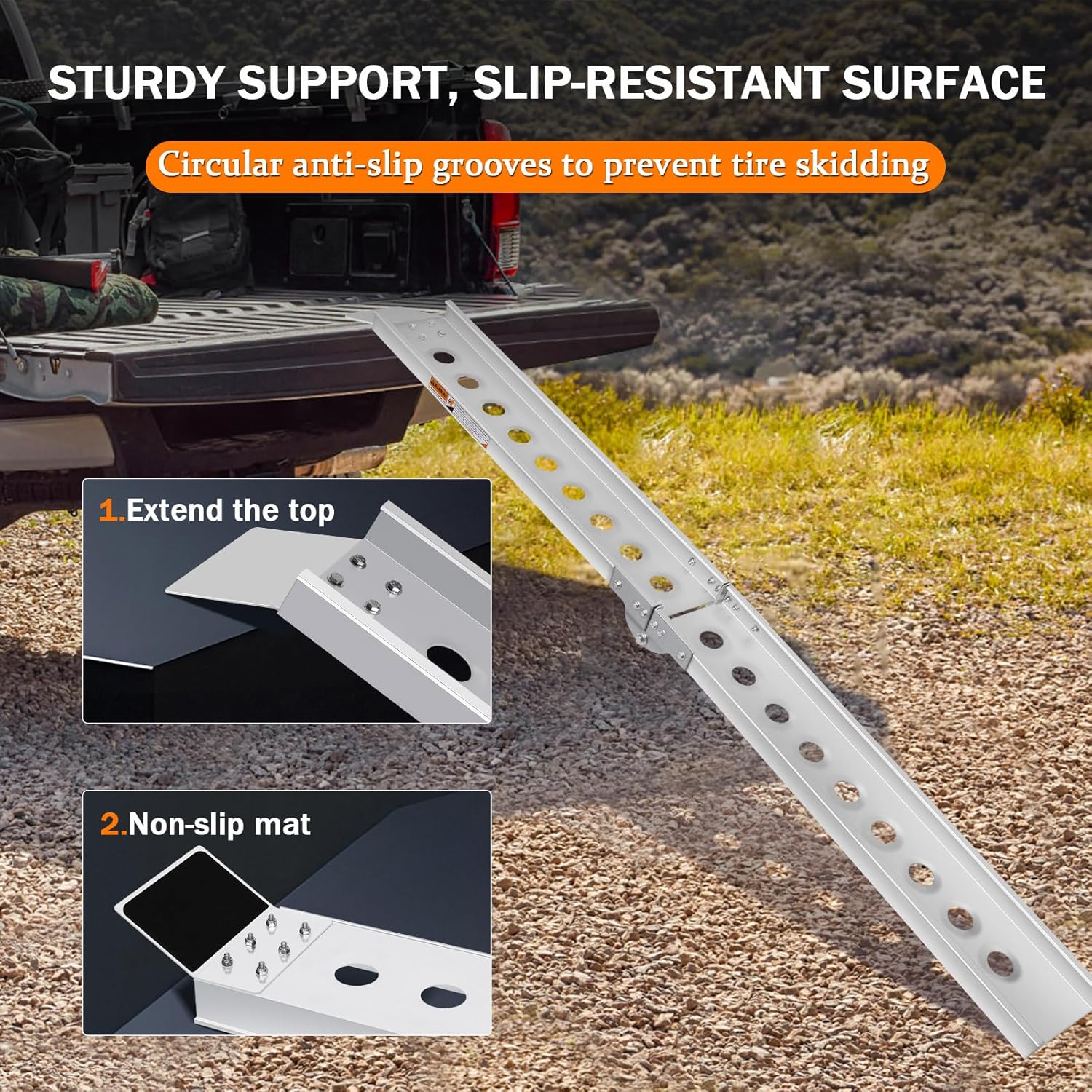 Foldable Bicycle Ramp - 500 LBS Load Capacity, 68.11" L x 6.69" W Heavy Duty Ramp for Pickup Trucks, Fits Mountain Bikes & Motorcycles