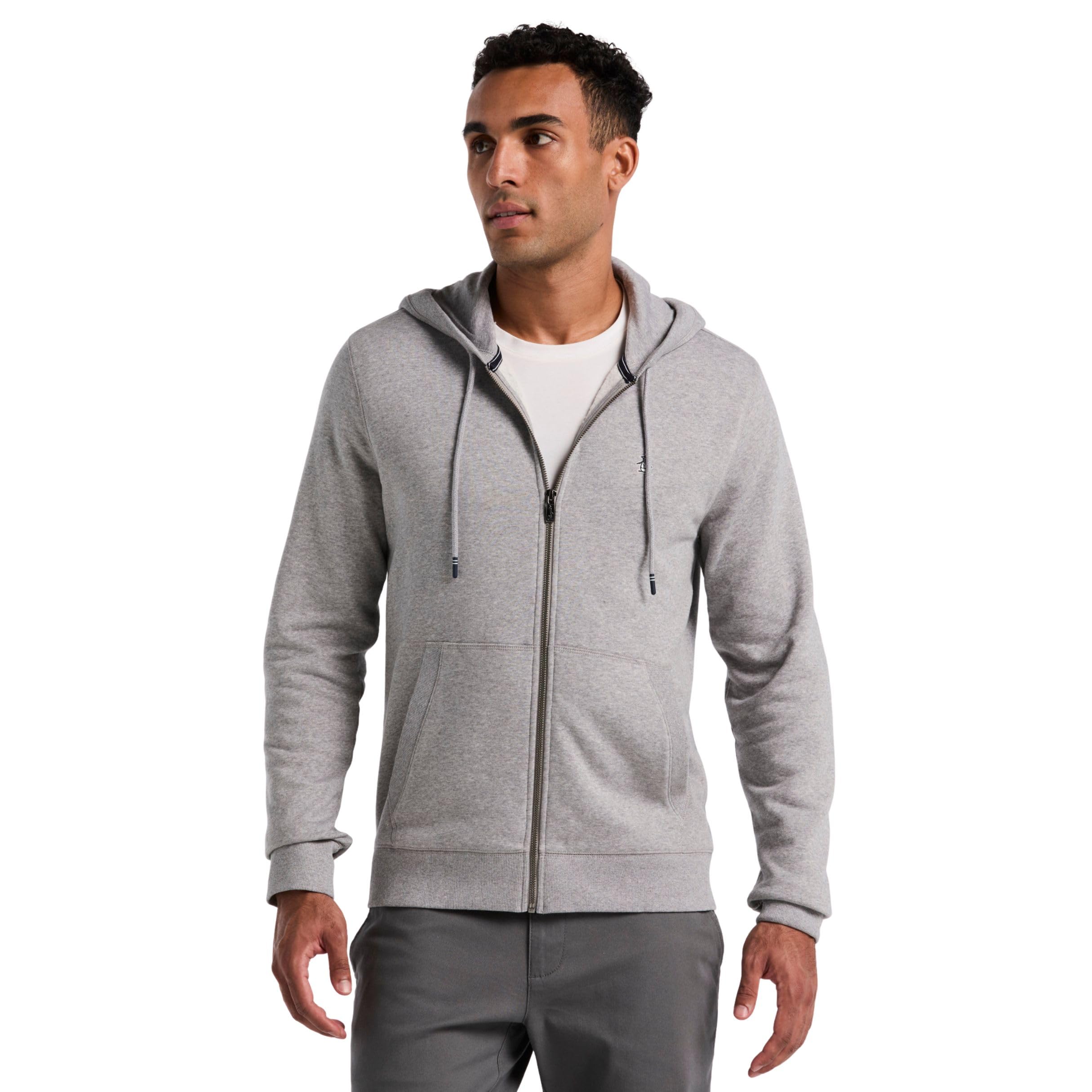 Original Penguin Fleece Full Zip Hoodie, XXL, Grey Rain Heather