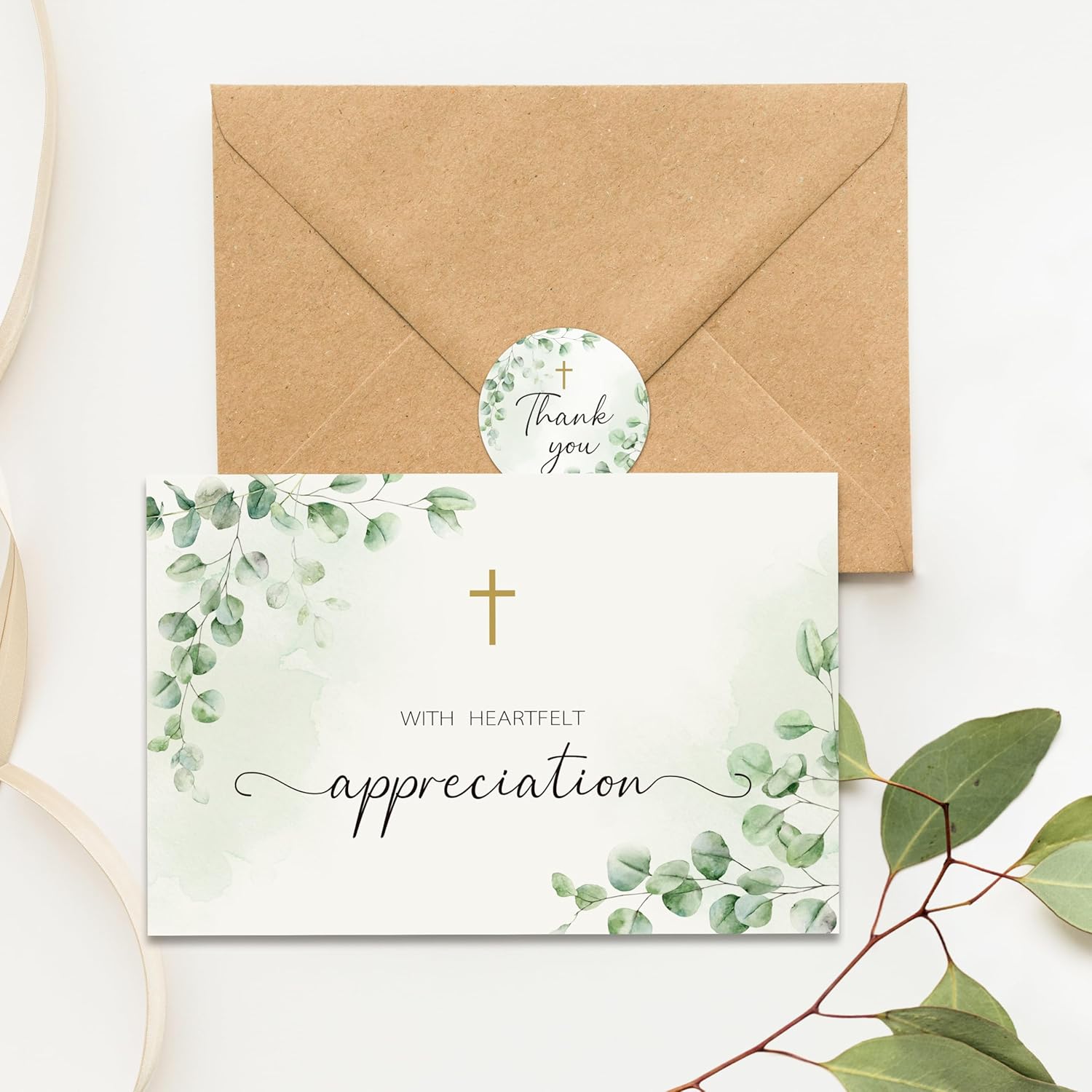 25 Pcs Funeral Thank You Cards with Envelopes, Bulk 4×6 Sympathy Card Watercolor Eucalyptus Leaves Bereavement Thank You Cards, Message Inside for Funeral Family Friends Loved Ones - Image 5