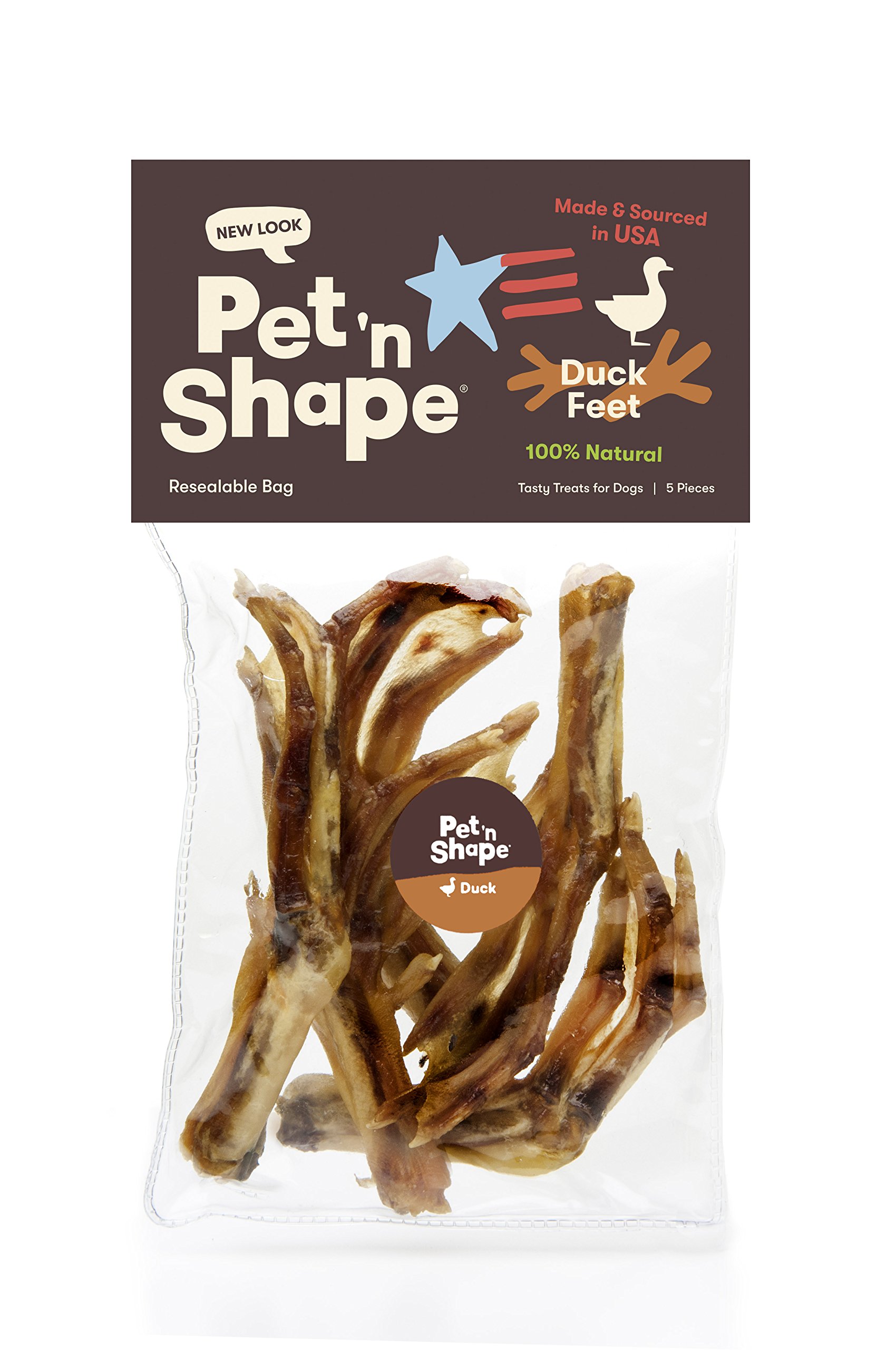 Pet 'n Shape Duck Feet - Made & Sourced in The USA - All Natural Dog Chews, 5 Count