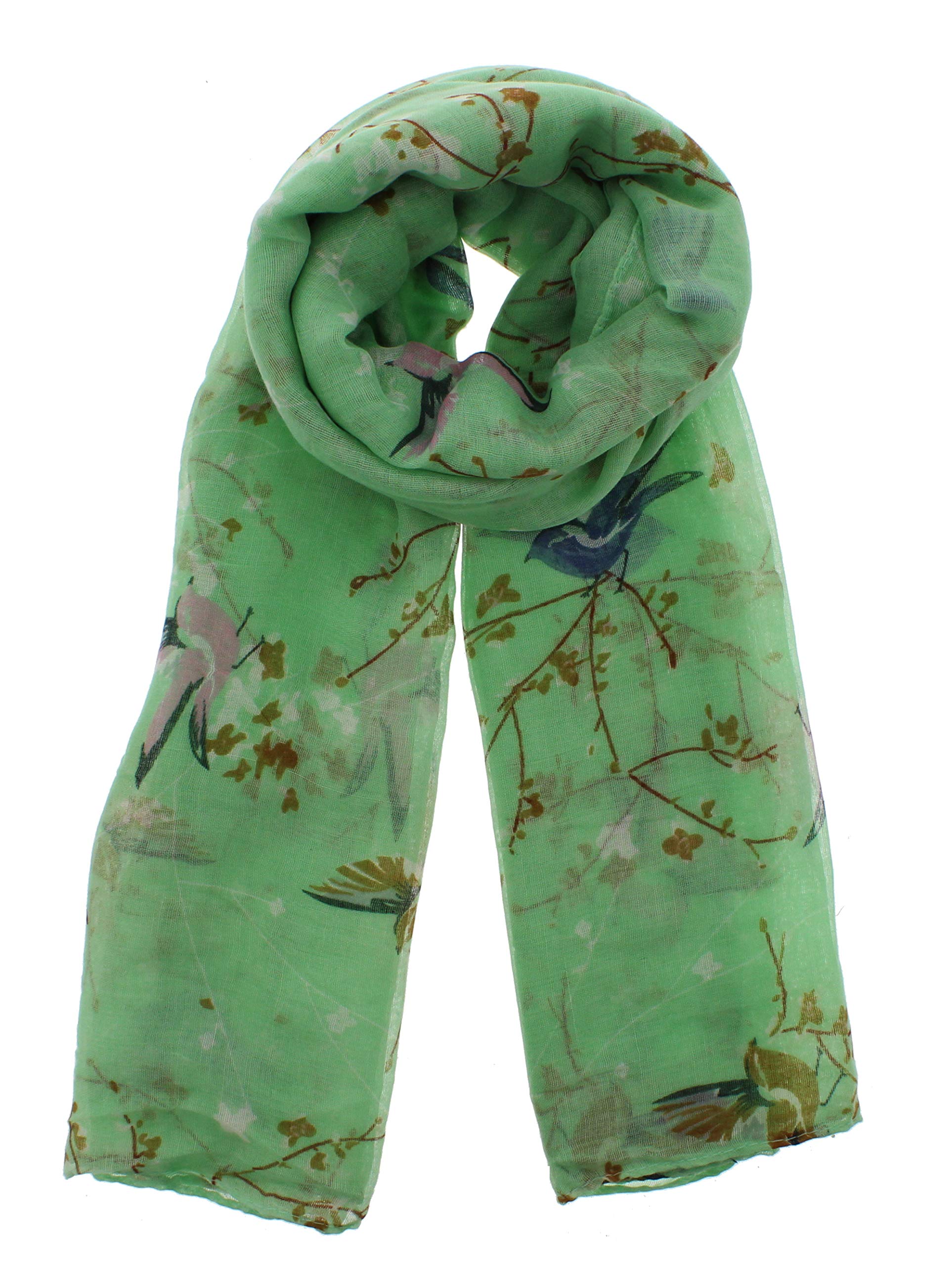 Zac's Alter Ego Women's Mint Green Long Lightweight Multicolour Robin & Branches Printed Scarf