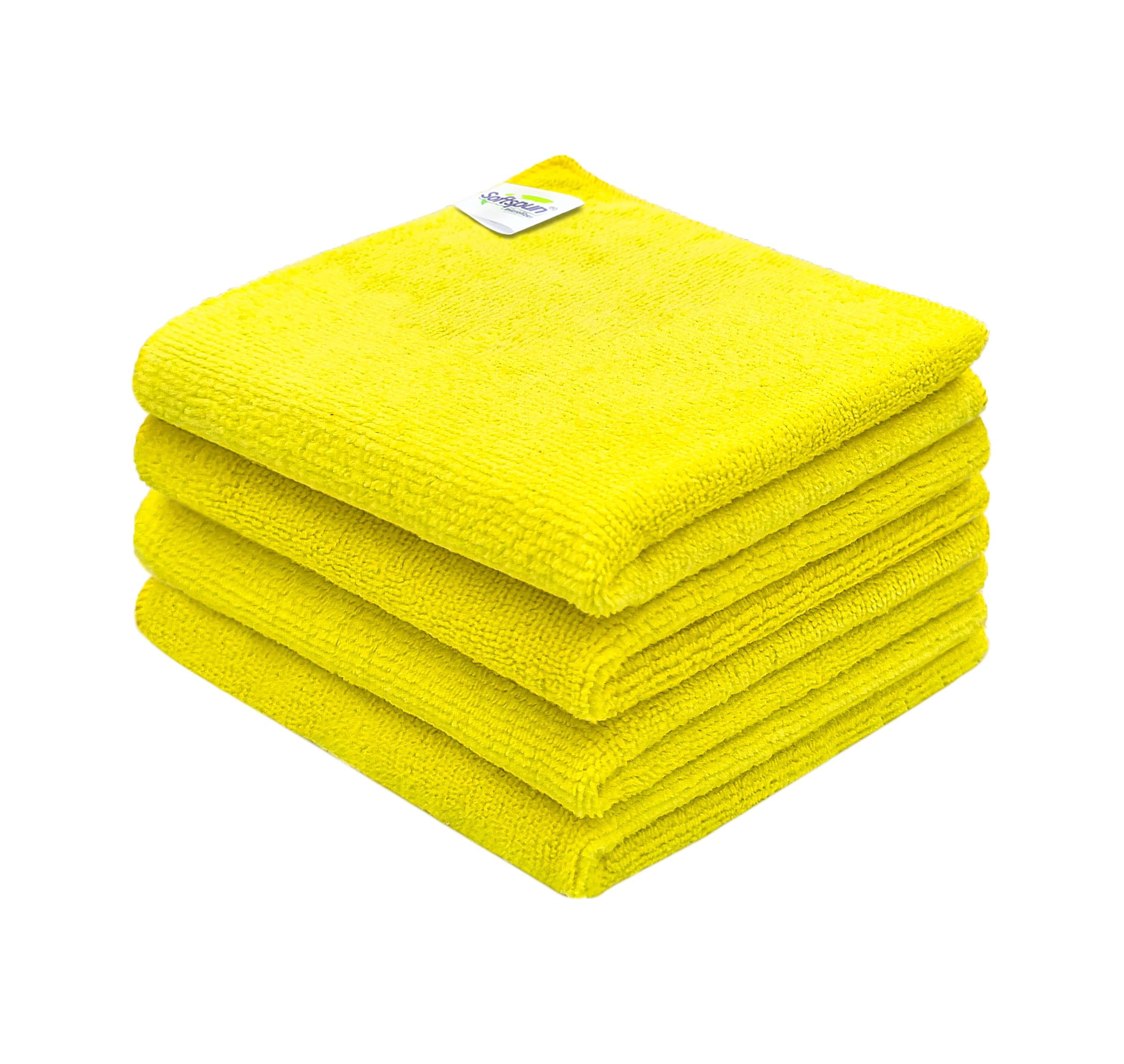 SOFTSPUN Microfiber Cleaning Cloth (4pcs 30x30cm) 340 GSM, Yellow, Thick Lint & Streak-Free Super Absorbent Multi-Purpose Automotive Towels for Cars Bike, Glass Polishing, Washing & Detailing