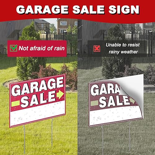 Miniatura 2 de Garage Sale Signs, 17" x 13", 6 Pcs Double Side Garage Sale Sign with Stakes Large Corrugated Yard Signs with Arrow Metal Stakes for Outdoor Estate,