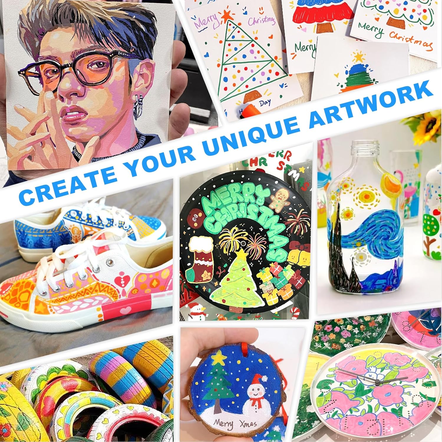 PVOINART Set di pennarelli per pittura acrilica - 42 colori pennarelli a doppia punta per pittura su roccia, vetro, ceramica, legno, metallo, tessuto - Immagine 4