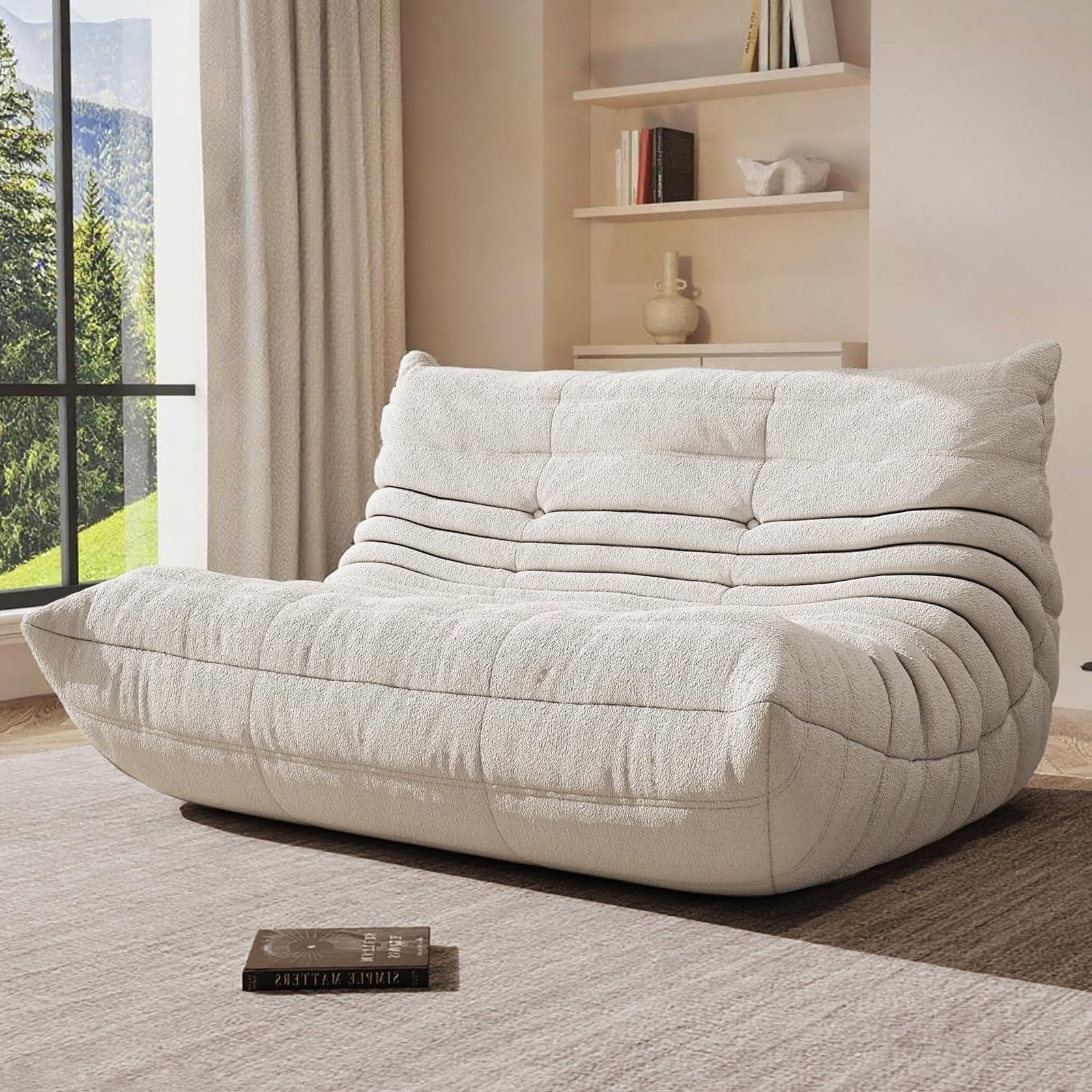 Giant Bean Bag Chair for Adult, Cozy Boneless Fireside Accent Loveseat Chair,Memory Foam Floor Sofa, Comfy Lounge Couch for Bedroom Small Living Room Apartment Daily Relax(White,Loveseat)