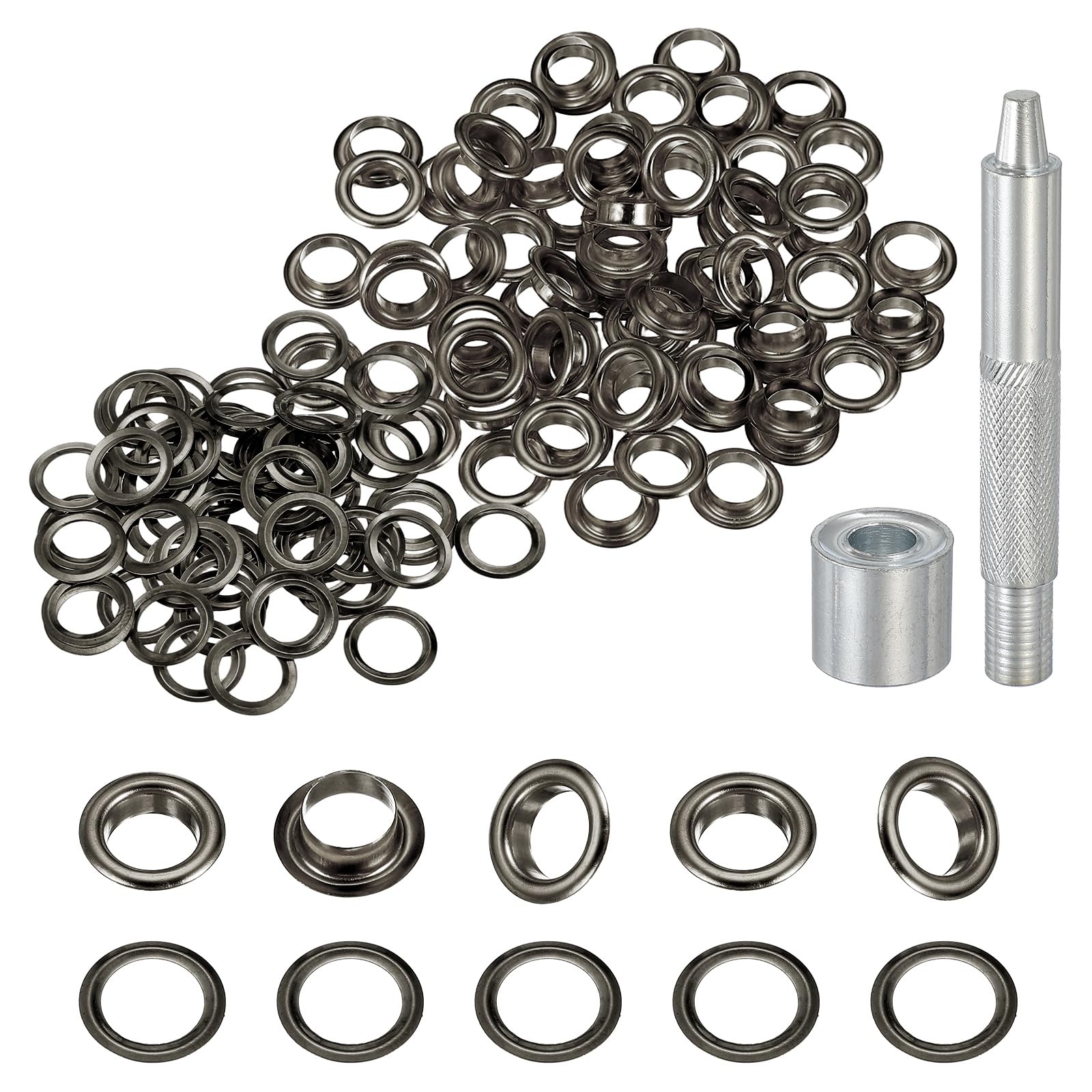sourcing map 80Set Grommets Eyelets 8mm Copper Eyelets Kit with Washers & Setting Tool for Fabric Curtain Tarps Leather Belt Shoes Bag DIY, Gun Black